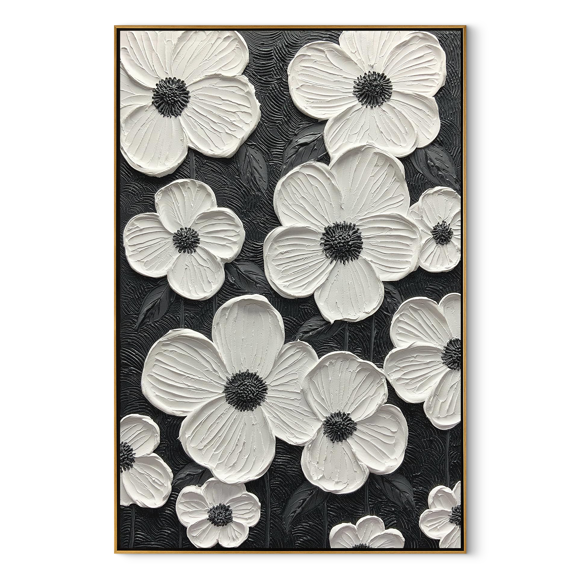 Stark Petals – Sculptural Monochrome Canvas | Ultra-Modern High-Contrast Statement Living Room Art