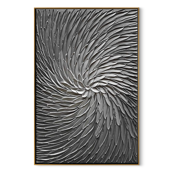 Silver Cyclone – Modern Architectural Gray Heavy Impasto Painting | Luxury Minimalist HallwayArt