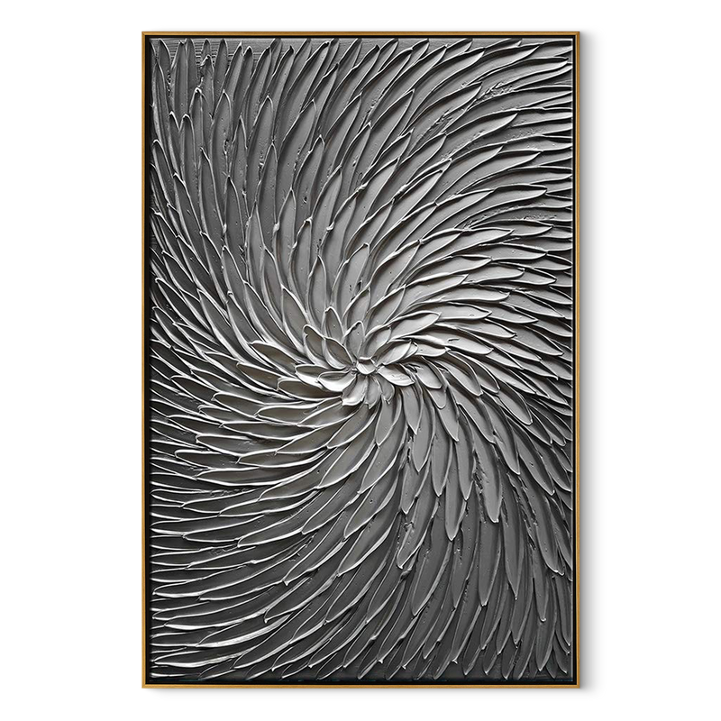 Silver Cyclone – Modern Architectural Gray Heavy Impasto Painting | Luxury Minimalist HallwayArt