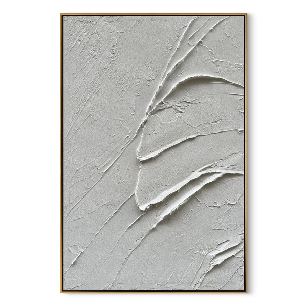 Fractured Calm – Modern White Abstract Relief Minimalist Painting | Modern Minimalist Bedroom & Home Office Art