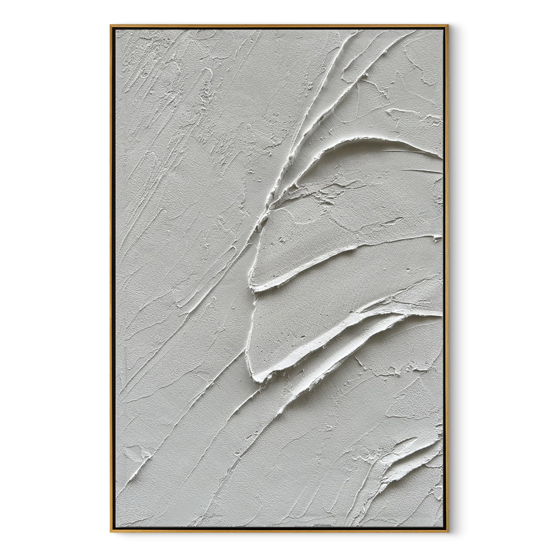 Fractured Calm – Modern White Abstract Relief Minimalist Painting | Modern Minimalist Bedroom & Home Office Art