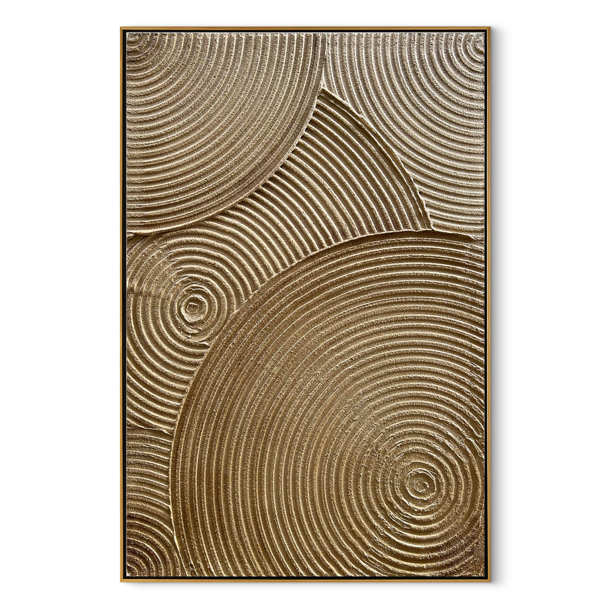Ripples of Time – Wabi-Sabi Warm Gold Concentric Line Art | Modern Textured Living Room Art