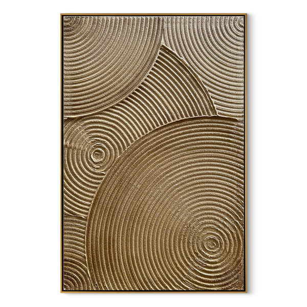 Ripples of Time – Wabi-Sabi Warm Gold Concentric Line Art | Modern Textured Living Room Art