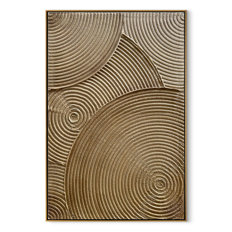 Ripples of Time – Wabi-Sabi Warm Gold Concentric Line Art | Modern Textured Living Room Art