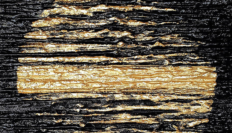 Lunar Glow – Modern Black and Gold Textured Painting | Abstract Luxury Dining Room Art