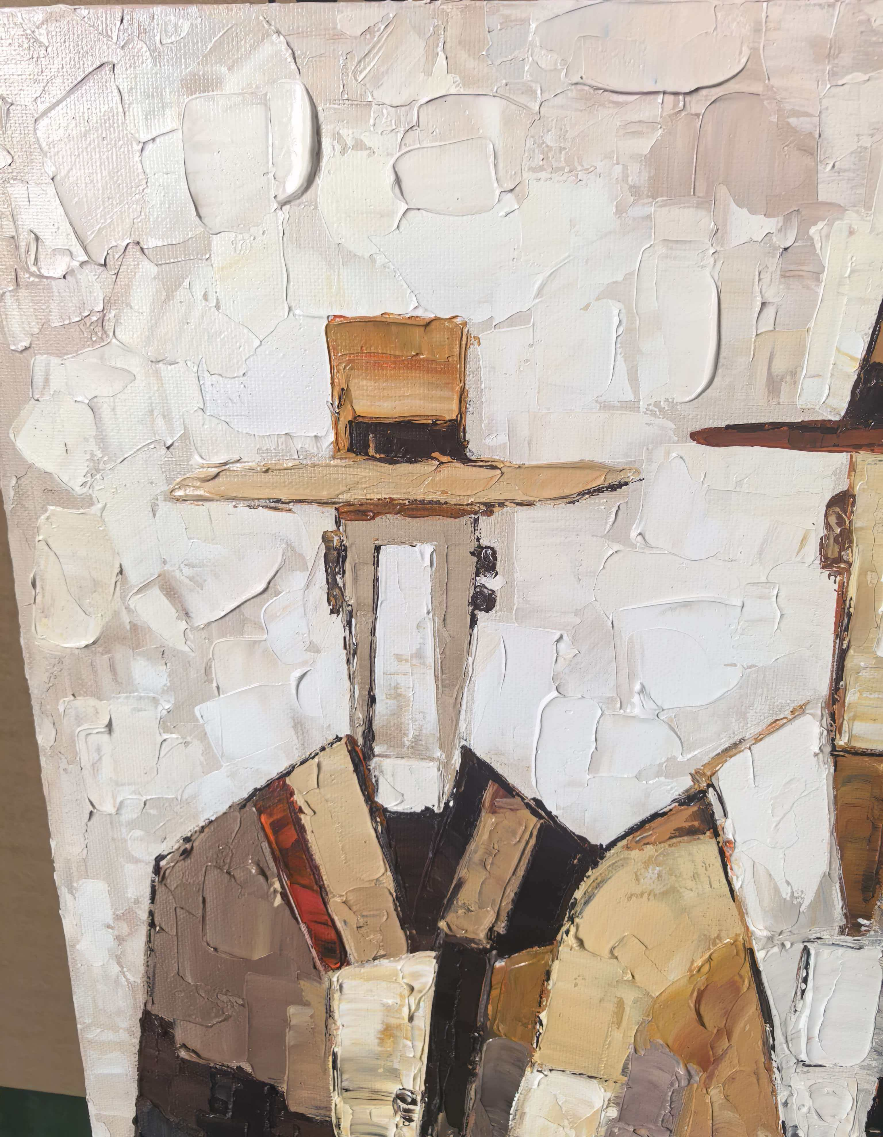 The Quiet Assembly – Mid-Century Neo-Expressionist Figures Heavy Impasto Painting | Earth Tone Palette Knife Abstract Portrait Canvas for Modern Living Room & Study