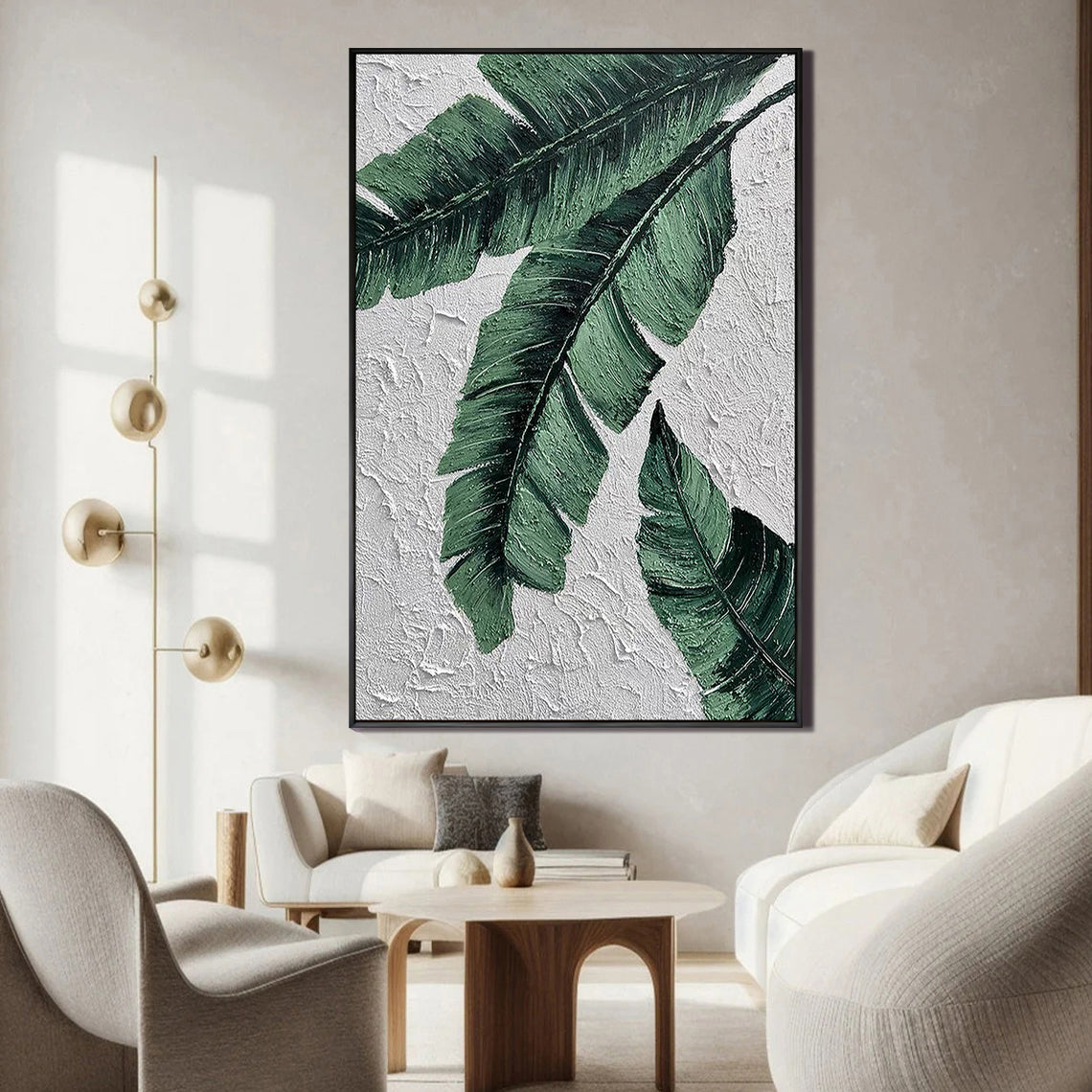 Emerald Frond – Modern Banana Leaf Texture Painting | Tropical Botanical Bedroom & Dining Room Art