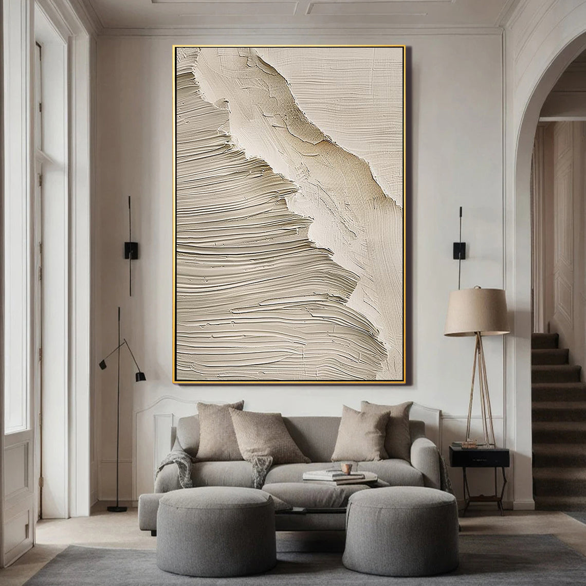 DESERT STRATA: Texture Wall Art, Hand-Painted Neutral Sandstone Plaster Effect Grained Relief Canvas Painting