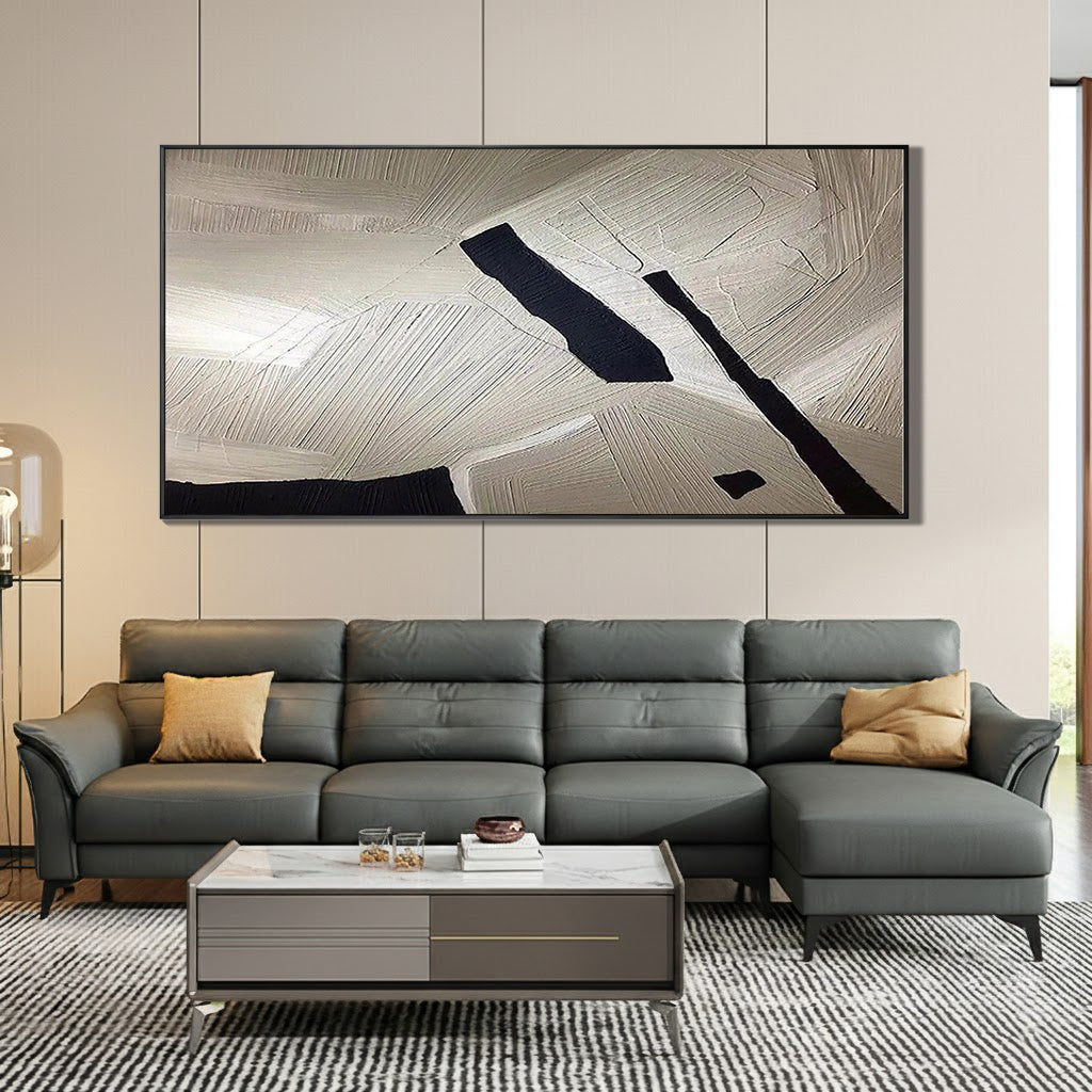 URBAN STRUCTURE: Panoramic 3D Heavy Texture Abstract Wall Art, Modern Black & Sand Plaster Relief