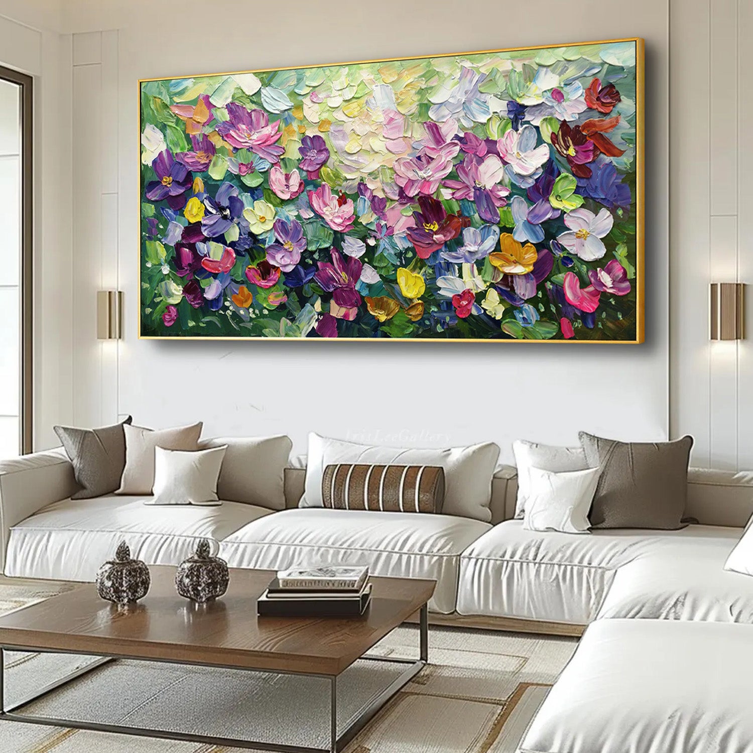 Violet Garden – Hand-Painted Purple Wildflower Textured Impressionist Floral Painting | Contemporary Botanical Bedroom & Living Room Art