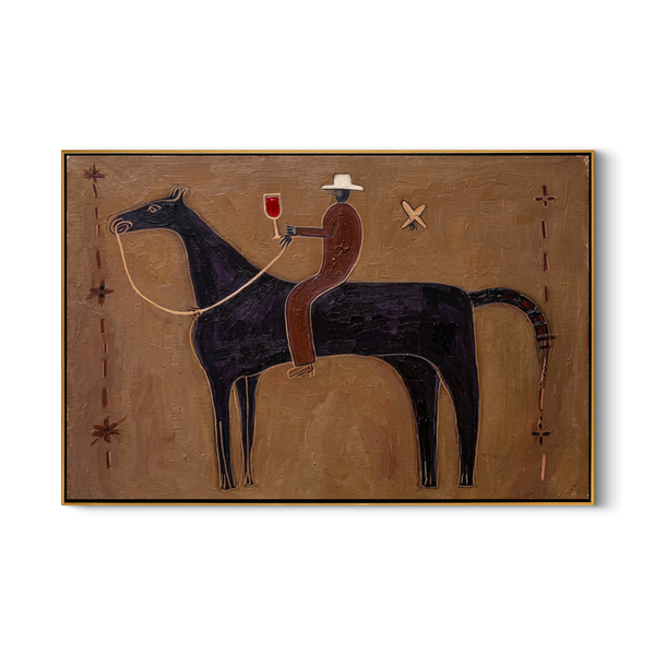 The Midnight Toast – Primitivism Cowboy & Horse Painting | Rustic Modernist Living Room Art