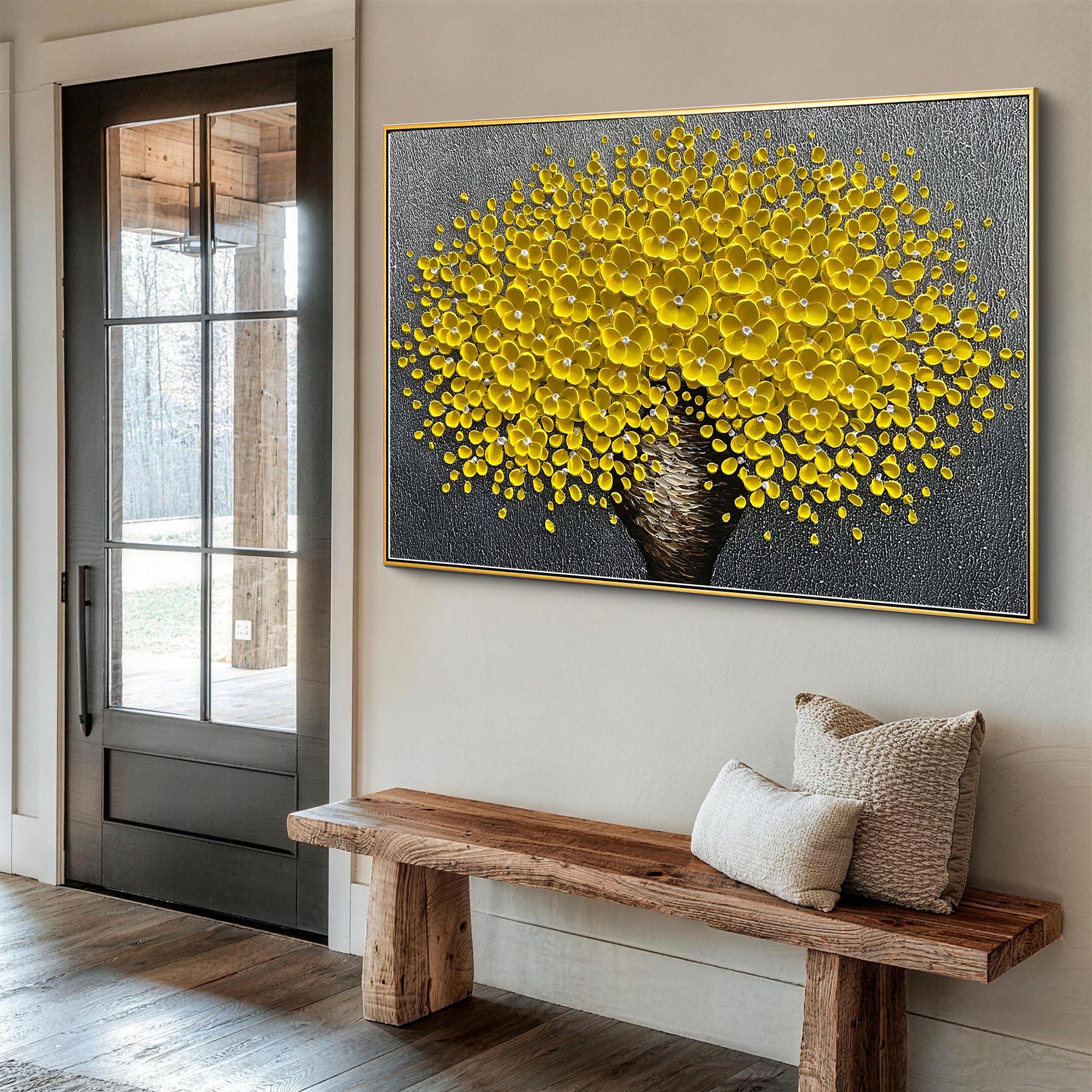 AMBER RADIANCE: 3D Heavy Texture Yellow Flower Wall Art, Luxury Floral Relief Canvas