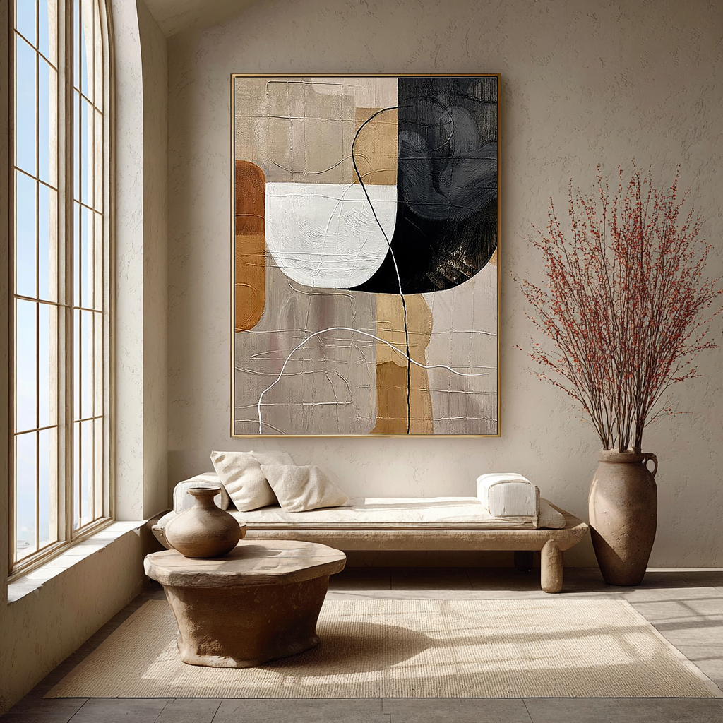 Earthen Harmony – Hand-Painted Terracotta and Neutral Tones Plaster Relief Wabi-Sabi Painting | Japandi Organic Wabi-Sabi Living Room & Hallway Art