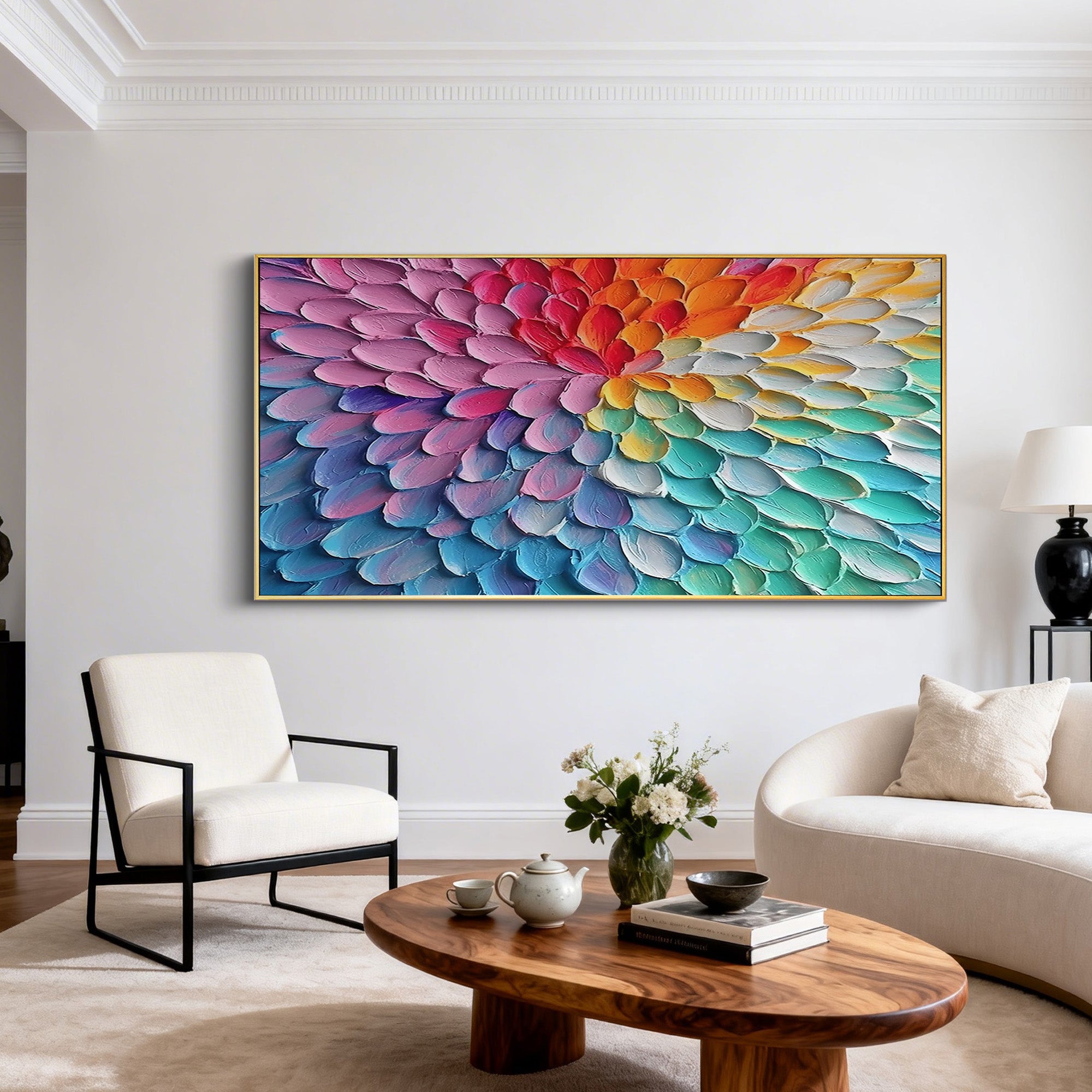 Iridescent Bloom – Modern Impasto Rainbow Gradient Abstract Painting | Healing Colorful Living Room Art