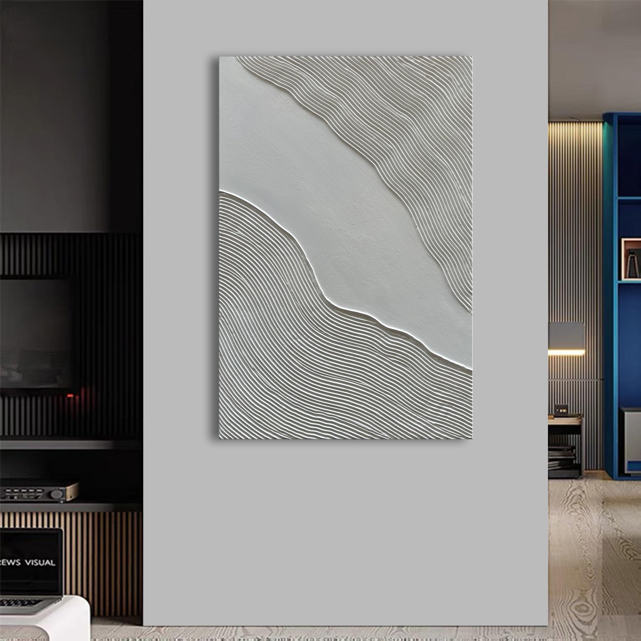 Silent Ripples – Wabi-sabi Linear Texture Painting | Minimalist Grey 3D Relief Hallway Art