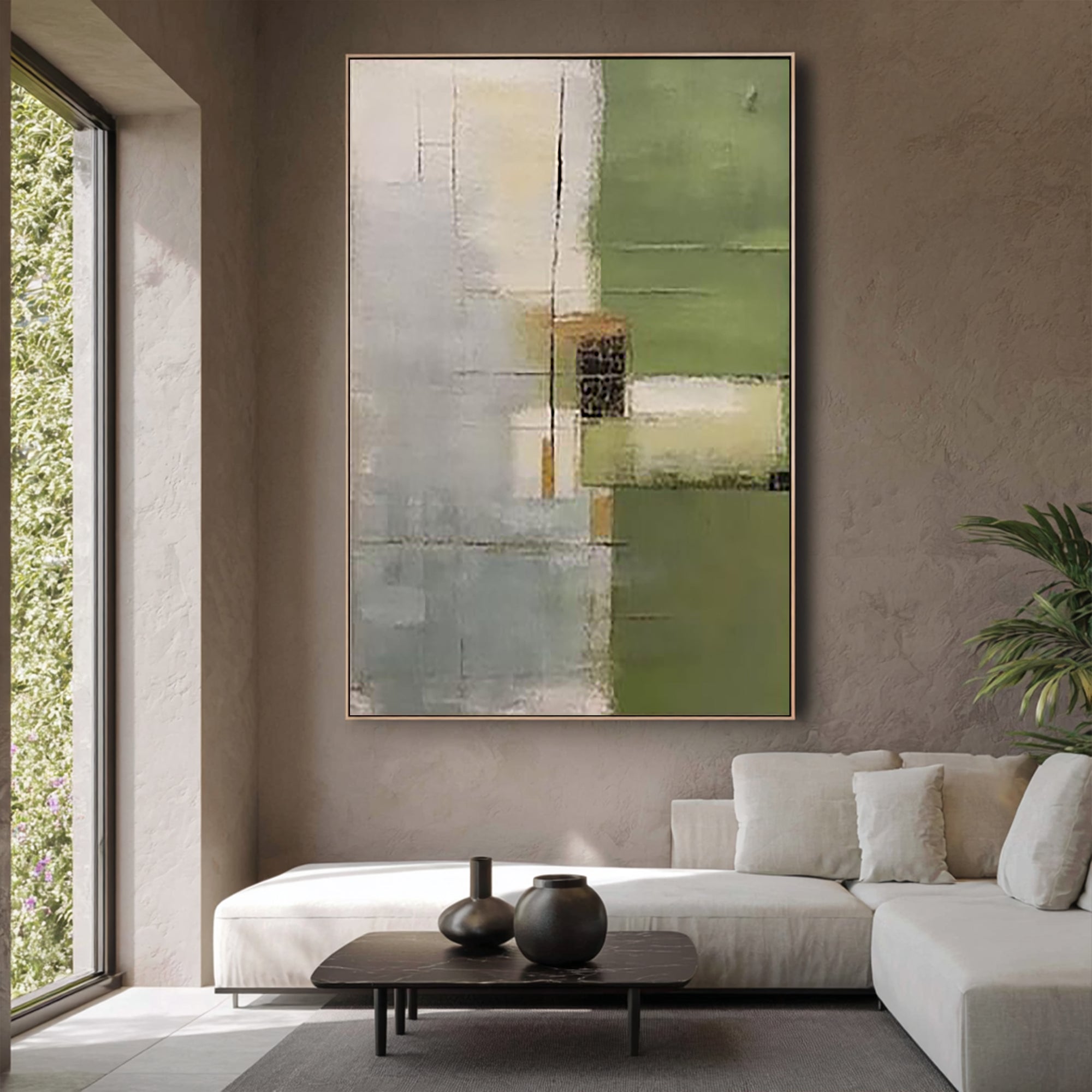 Sage Matrix – Earthy Green Textured Oil Wabi-Sabi Painting | Japandi Organic Wabi-Sabi Living Room & Hallway Art
