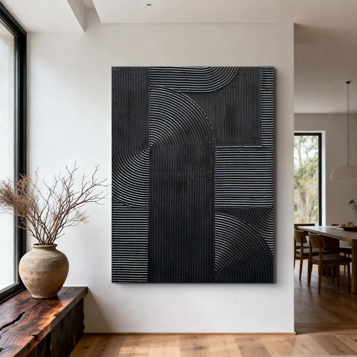 Onyx Matrix – Modern Linear Plaster Relief Texture Painting | Contemporary Plaster Texture Living Room & Office Art