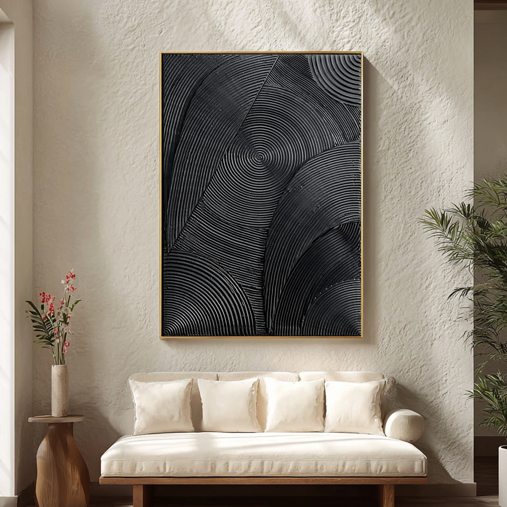 Onyx Matrix – Modern Linear Plaster Relief Texture Painting | Contemporary Plaster Texture Living Room & Office Art