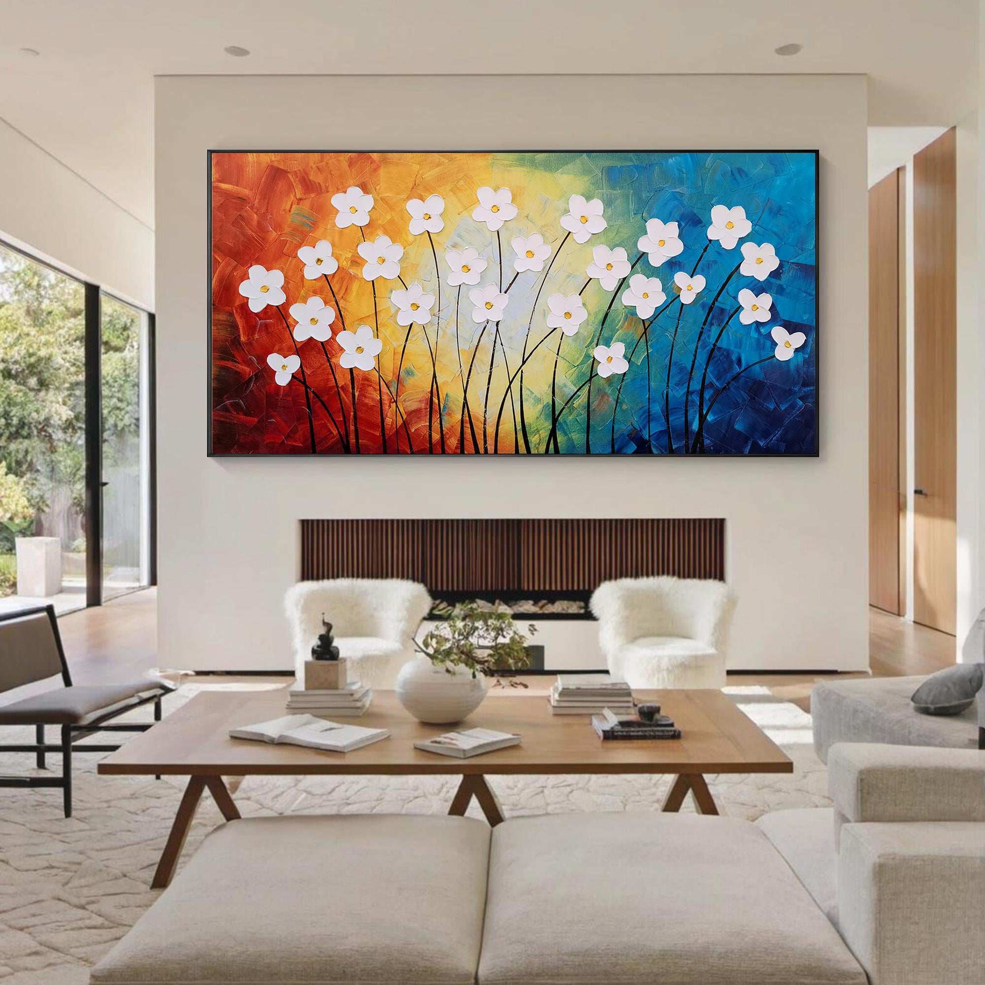 Vivid Bloom – Vibrant Wildflower Relief Floral Painting | Vibrant Botanical Living Room & Dining Room Art