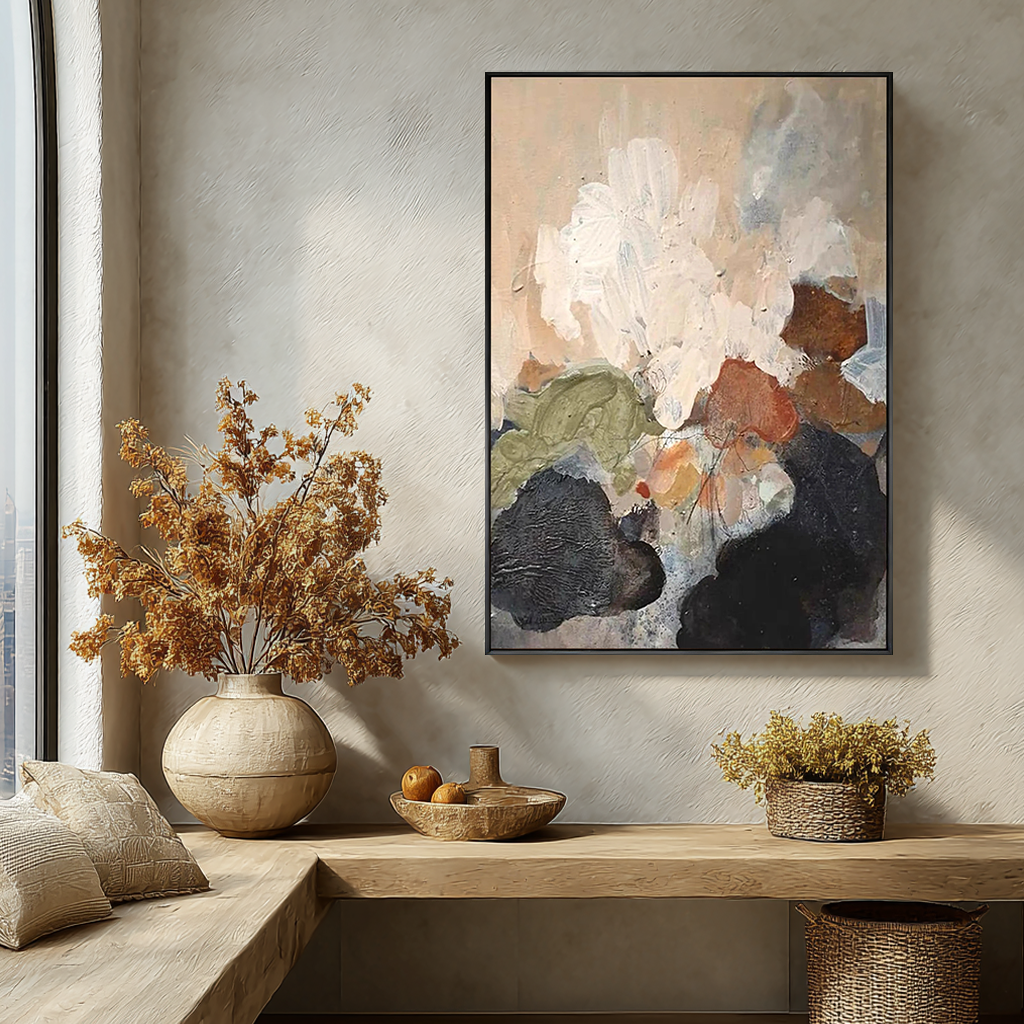 Earthen Bloom – Wabi-Sabi Impasto Abstract Painting | Primitive Vintage Entryway Art