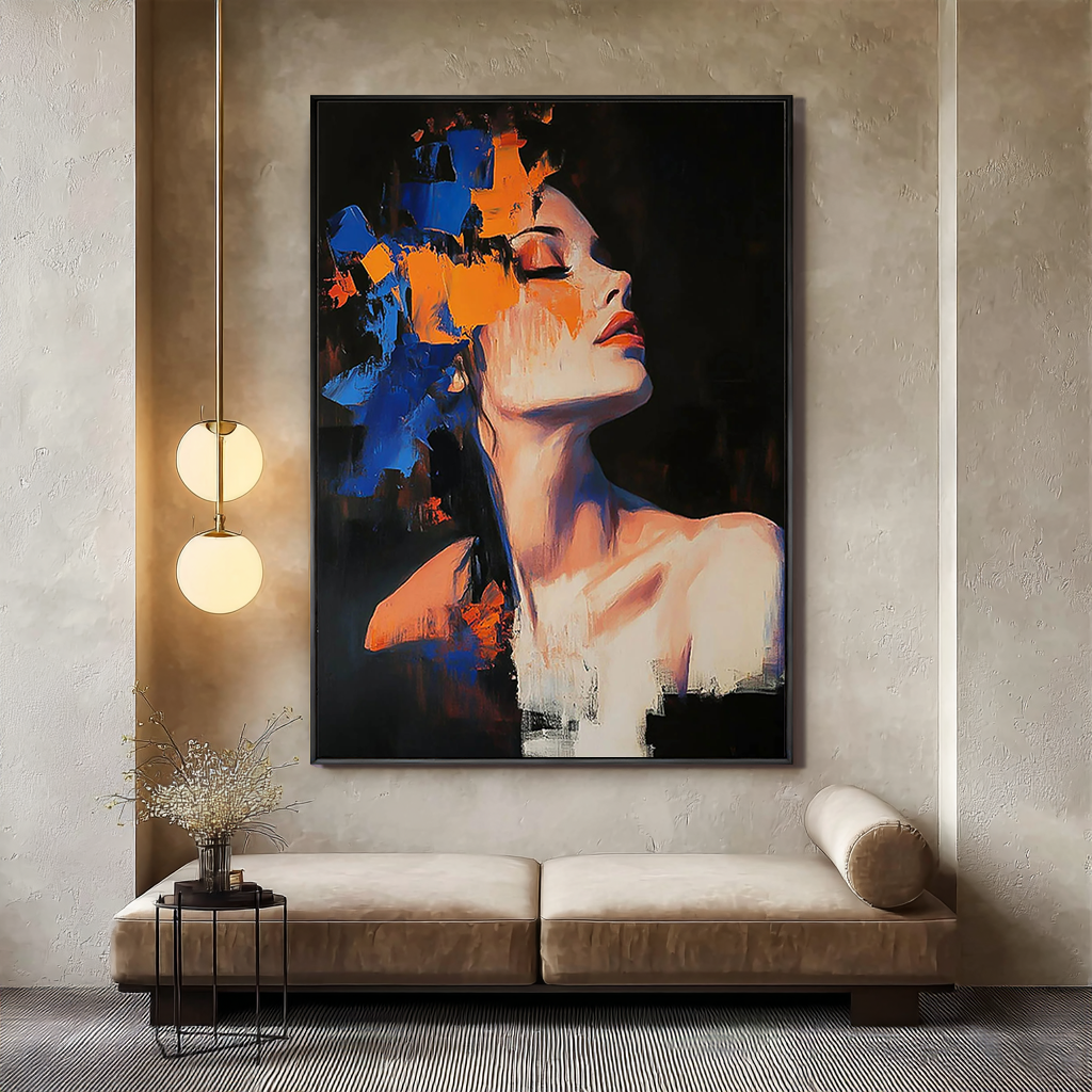 VIVID MUSE: Abstract Expressionist Portrait, Bold Color Palette Knife Face Oil Painting