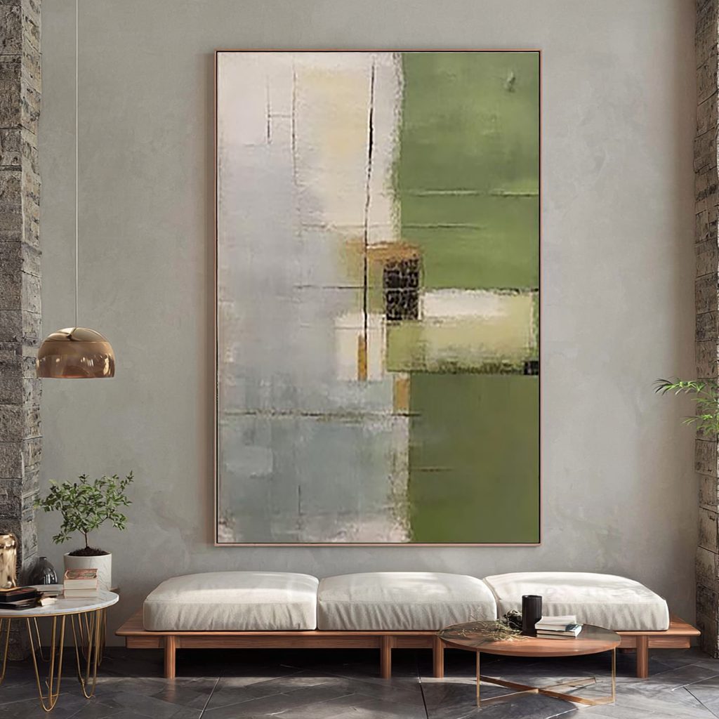Sage Matrix – Earthy Green Textured Oil Wabi-Sabi Painting | Japandi Organic Wabi-Sabi Living Room & Hallway Art