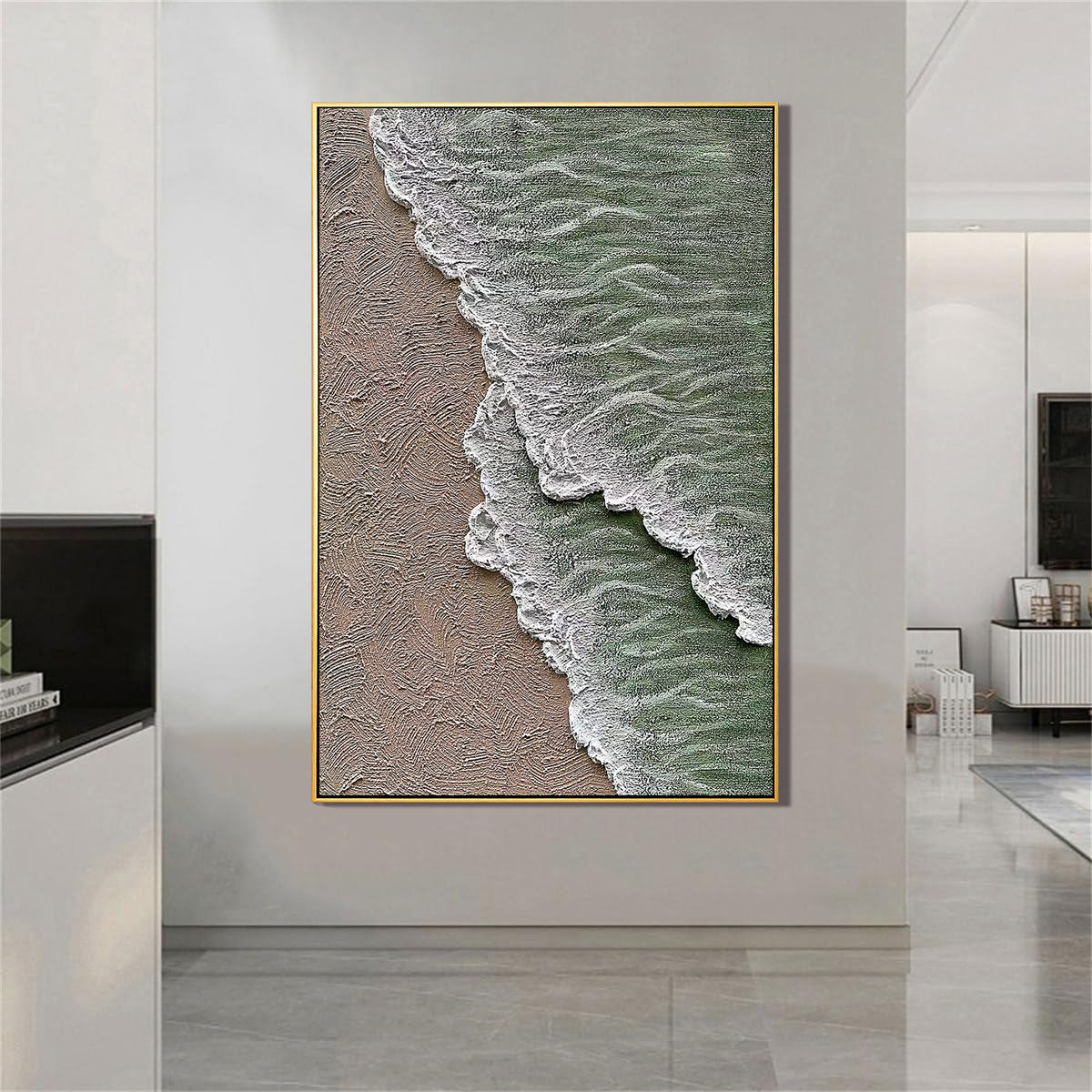 Ocean Ripples – Wabi-Sabi Sand and Wave Relief Texture Painting | Coastal Modern Living Room & Bedroom Art