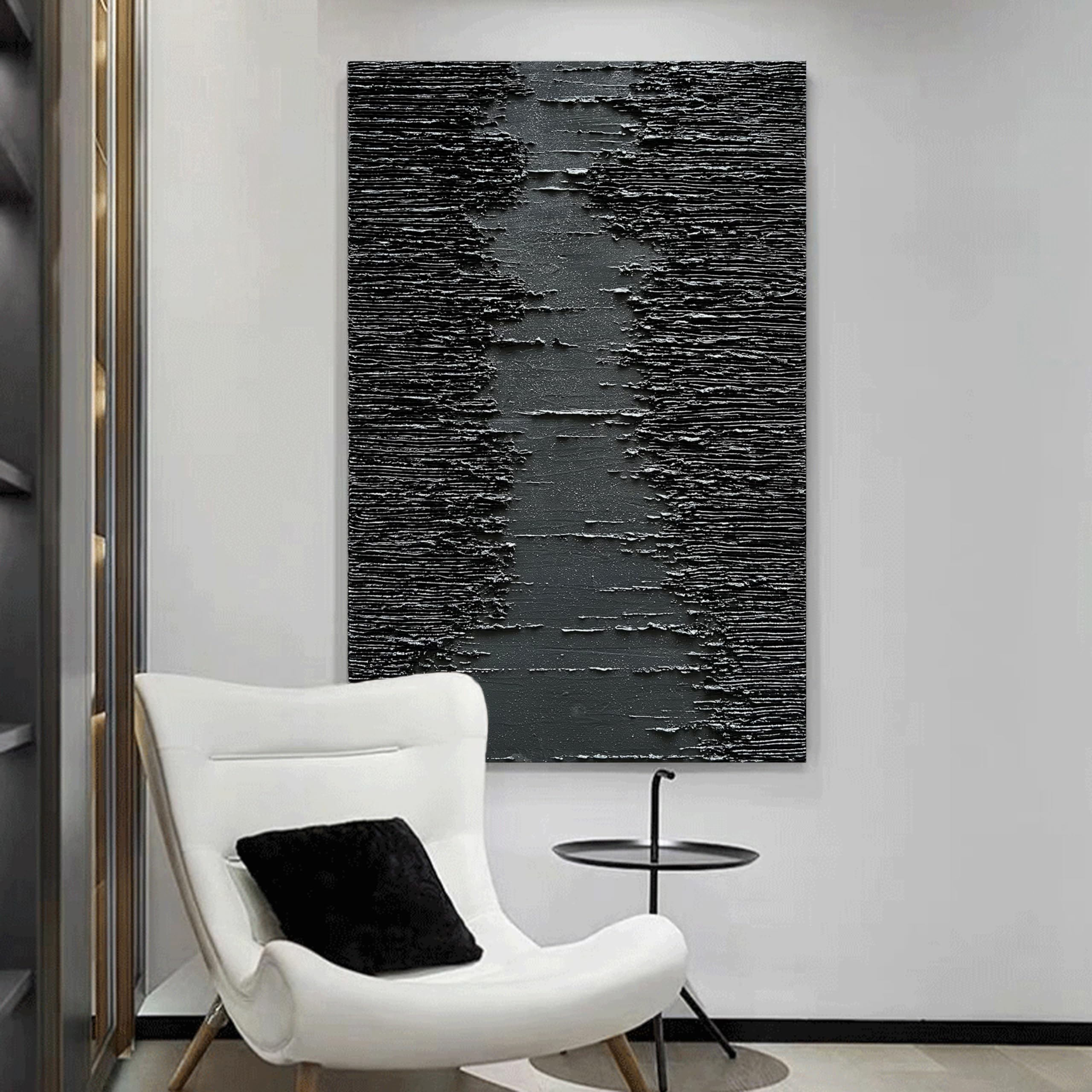 Midnight Ridge – Rugged Plaster Relief Abstract Painting | Modern Abstract Living Room & Office Art