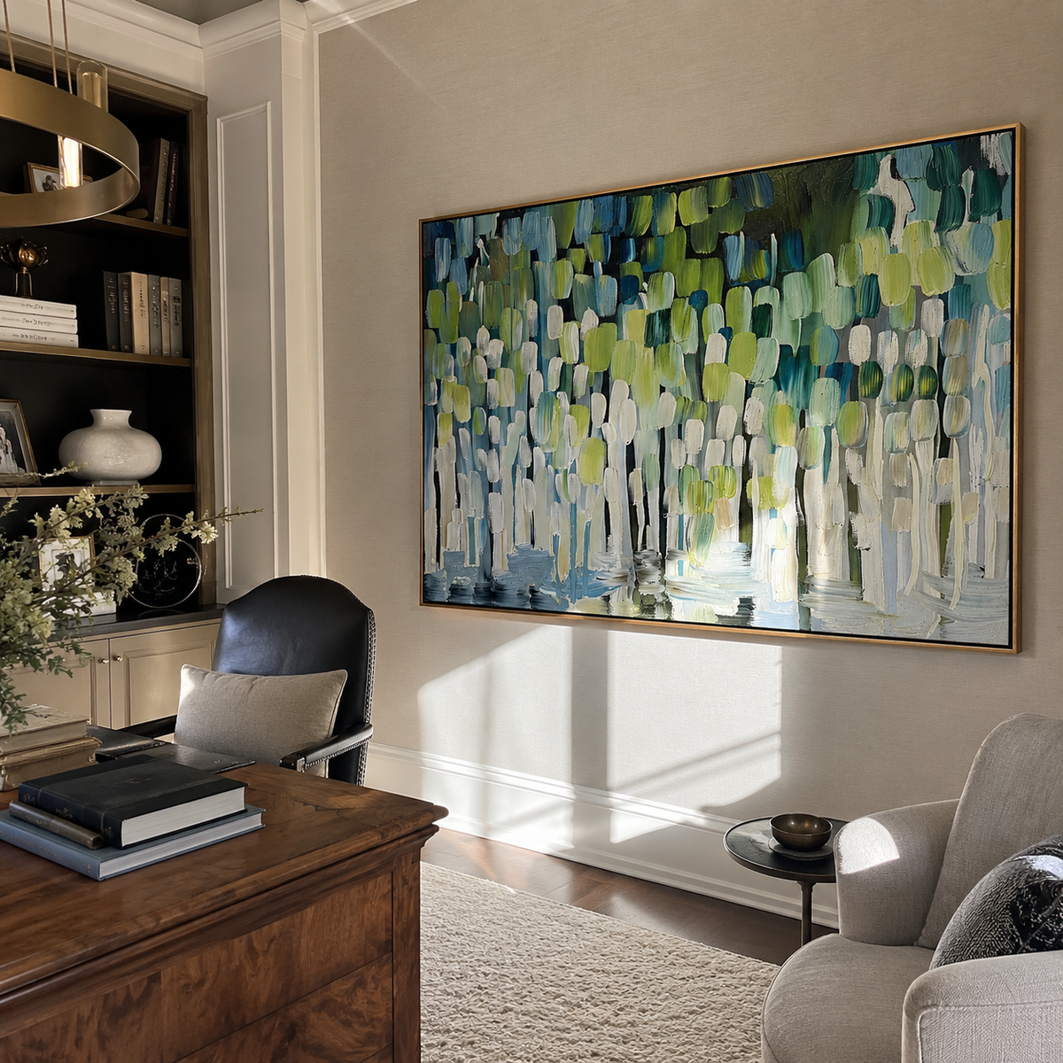 Mint Rhythm – 3D Heavy Texture Geometric Palette Knife Canvas Abstract Painting | Modern Abstract Living Room & Office Art
