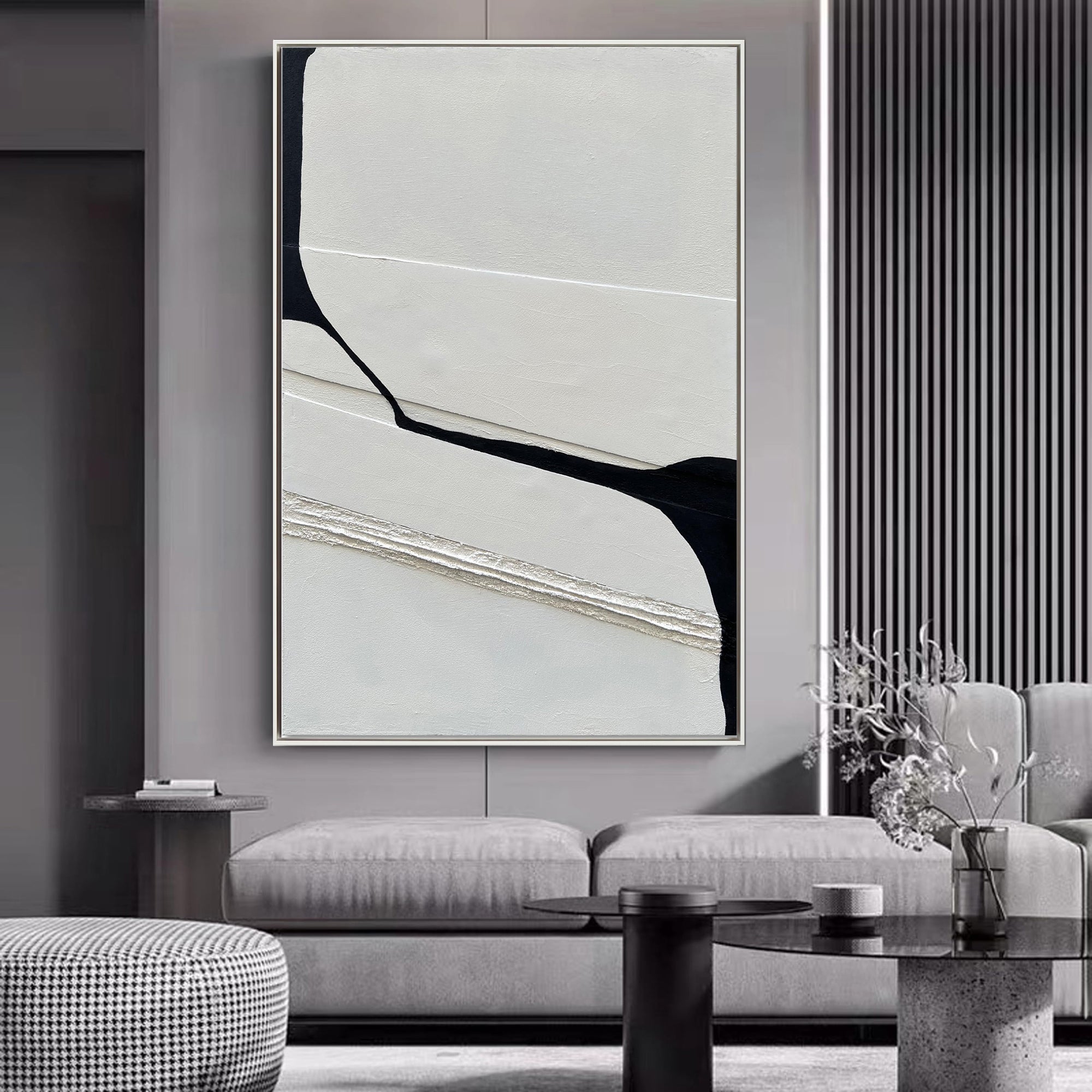 MONO EDGE: Minimalist Black and White Wall Art, Modern Abstract Geometric Canvas