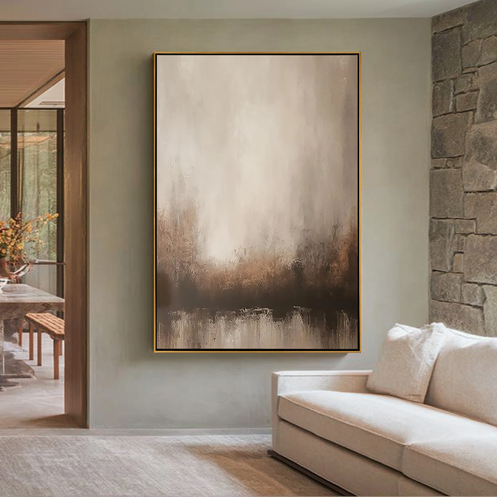 Misty Zen – Hand-Painted Minimalist Neutral Earth Tone Wabi-Sabi Painting | Japandi Organic Wabi-Sabi Living Room & Hallway Art