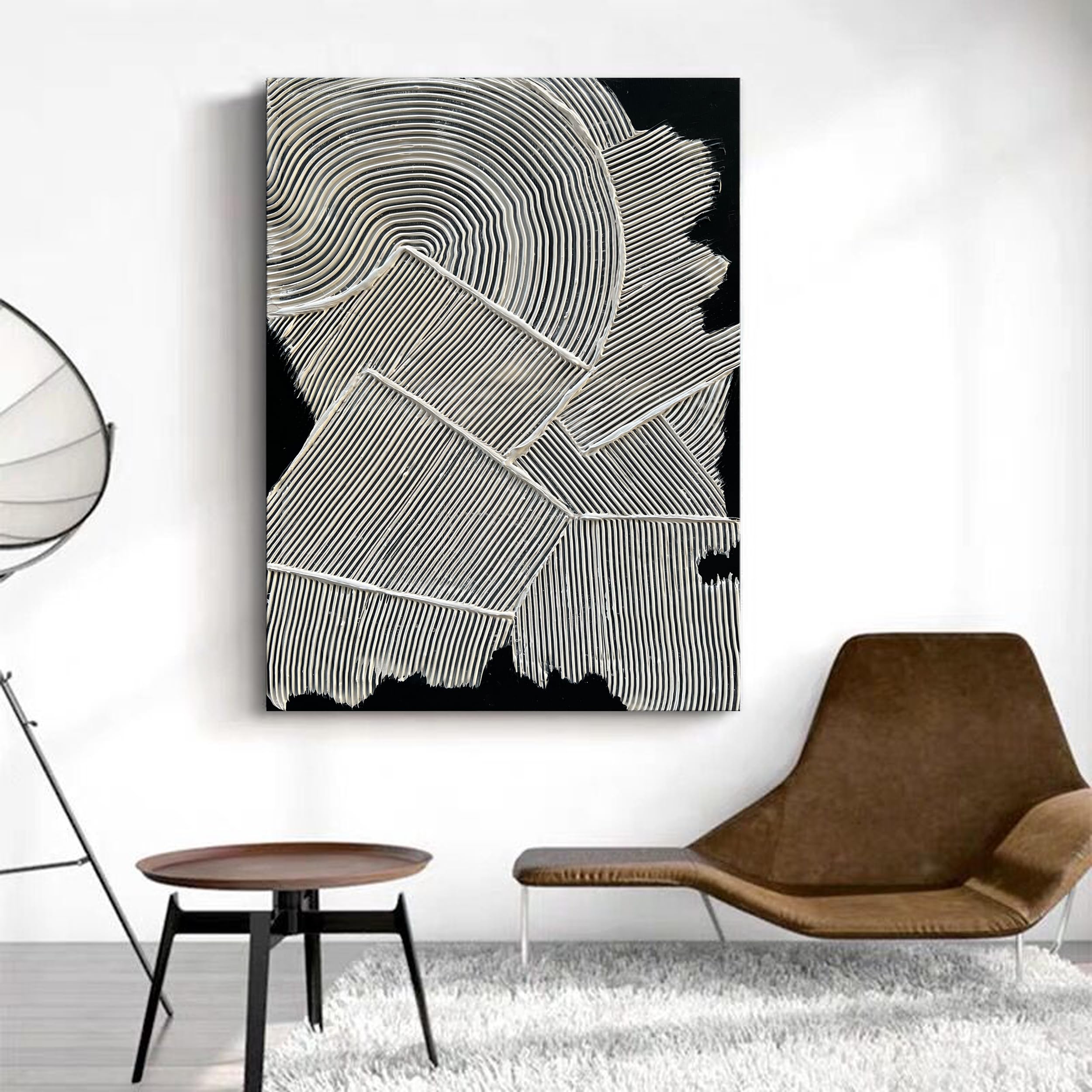 Linear Echo – Modern Geometric Plaster Relief Texture Painting | Modern Abstract Living Room & Office Art