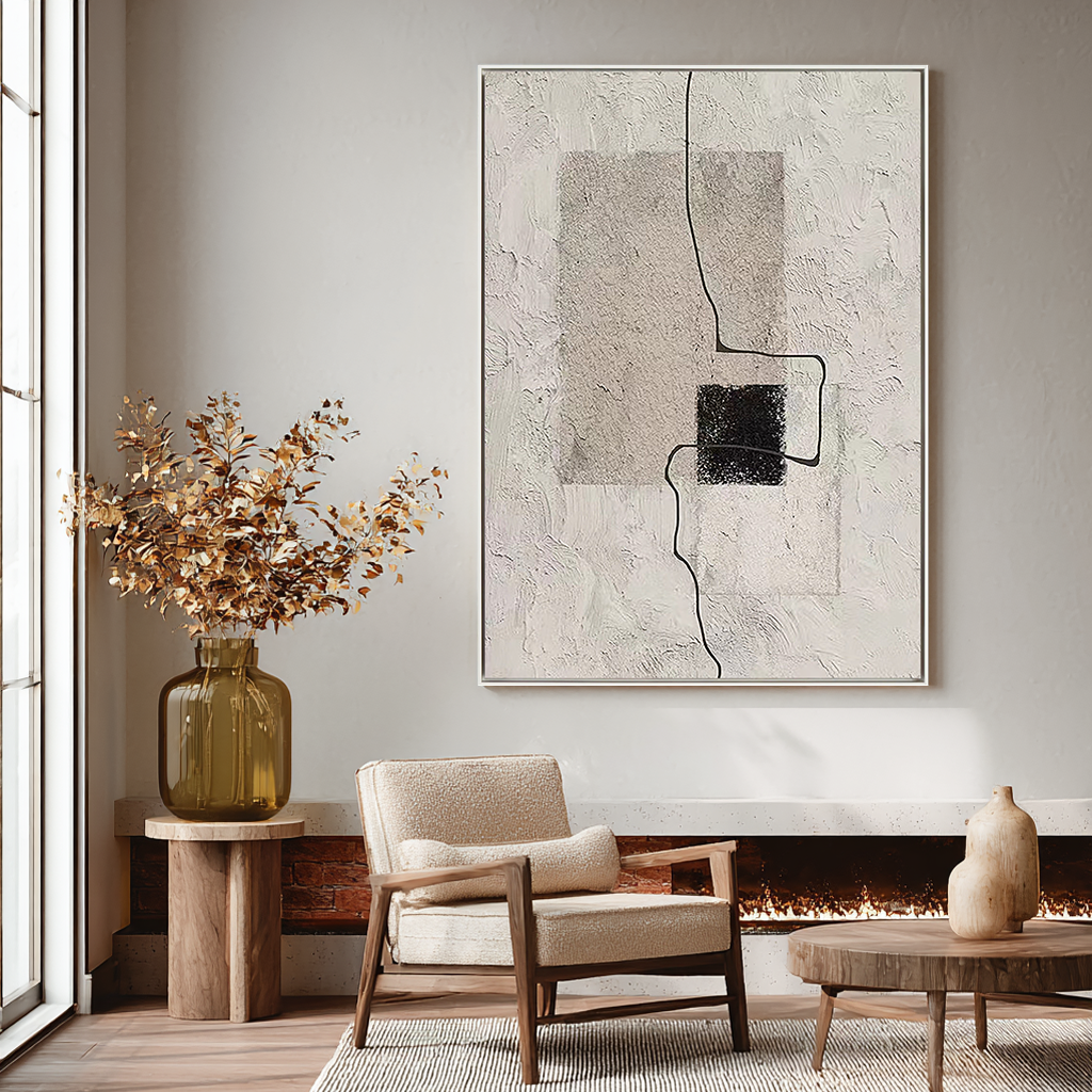 Urban Grid – Grey & Black Plaster Minimalist Painting | Modern Minimalist Bedroom & Home Office Art