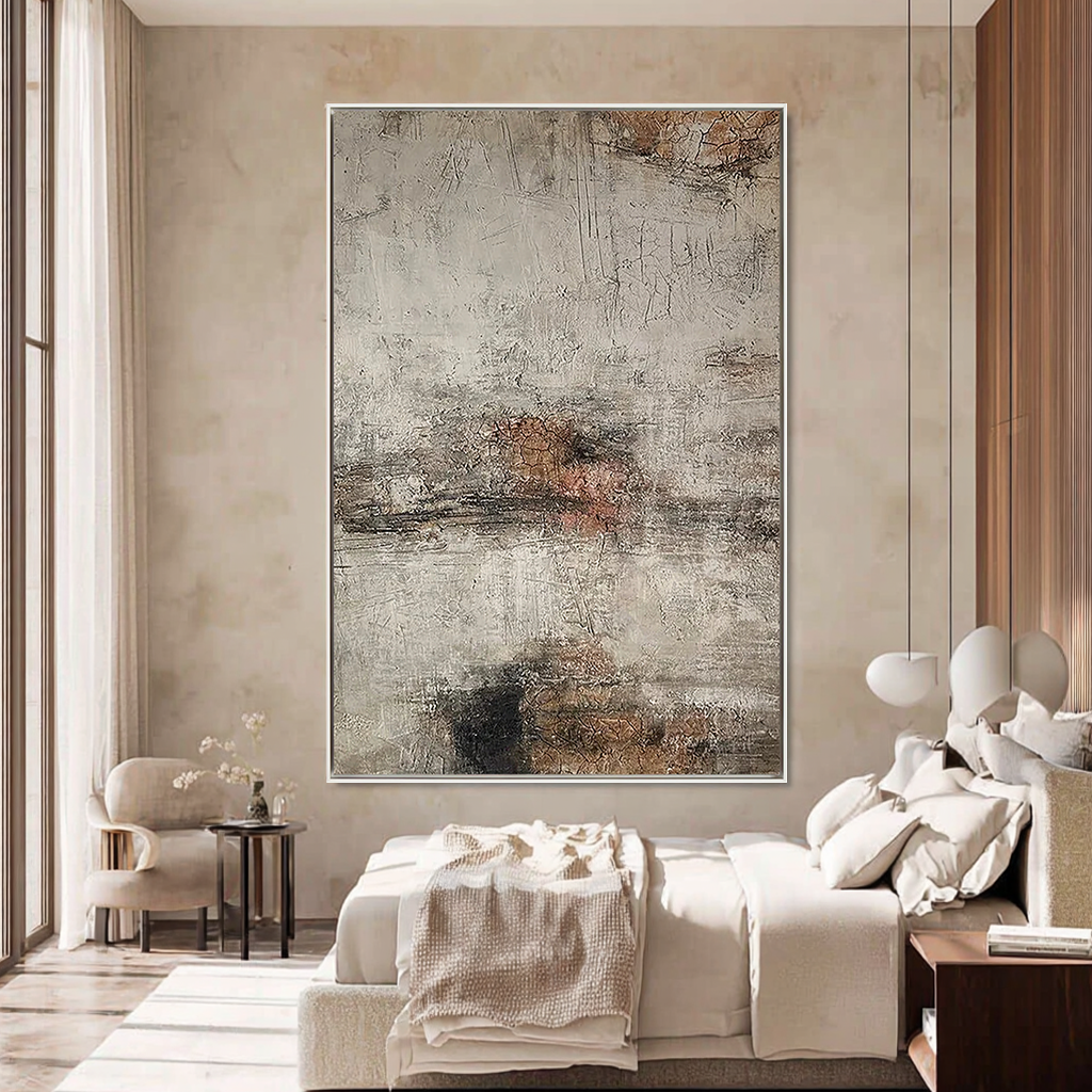 RUSTIC ECHO: Wabi-Sabi Wall Art, Hand-Painted Distressed Earth Tone Textured Minimalist Gallery Art