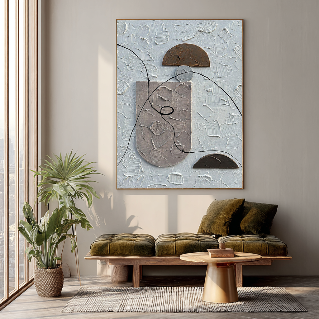 ZEN BALANCE: Modern Abstract Minimalist Wall Art, 3D Heavy Texture Plaster Relief Painting