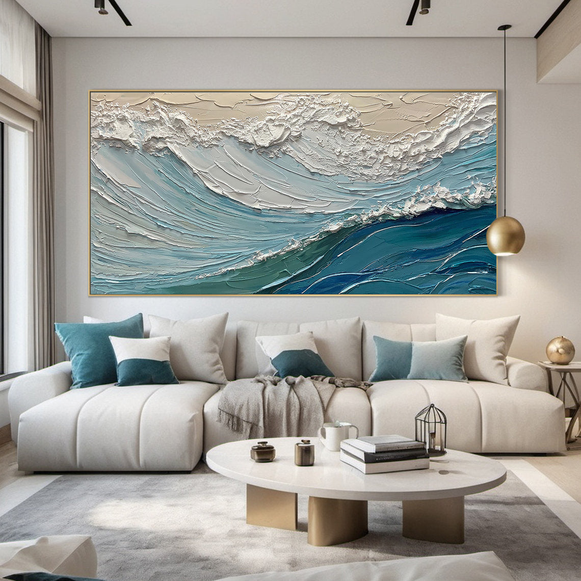 Ocean Surge – Modern Blue Coastal Relief Texture Painting | Coastal Modern Living Room & Bedroom Art