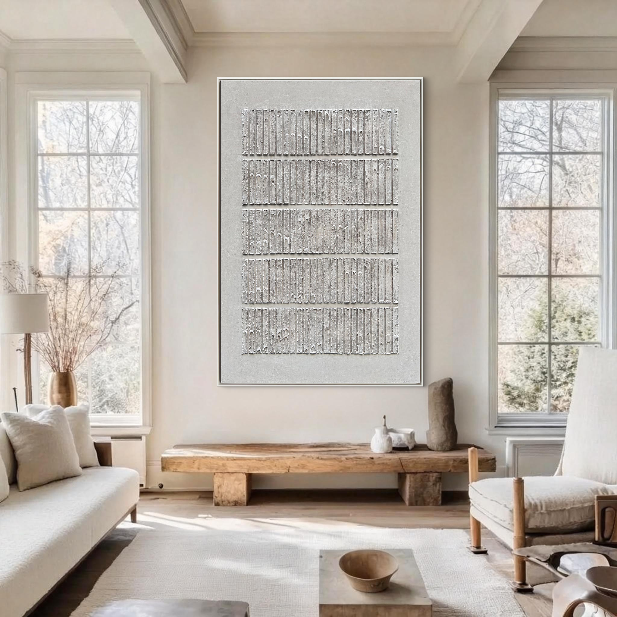 Silent Rhythm – 3D Linear Matrix Relief Wabi-Sabi Painting | Japandi Wabi-Sabi Living Room & Bedroom Art