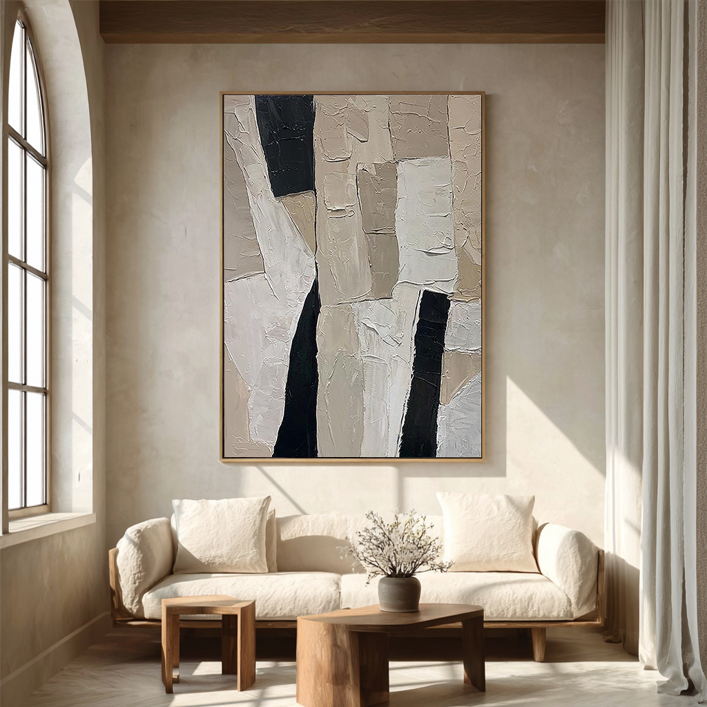 SANDSTONE TRACE: Wabi-Sabi Wall Art, Hand-Painted Distressed Grey and Beige Palette Knife 3D Heavy Texture Studio Art