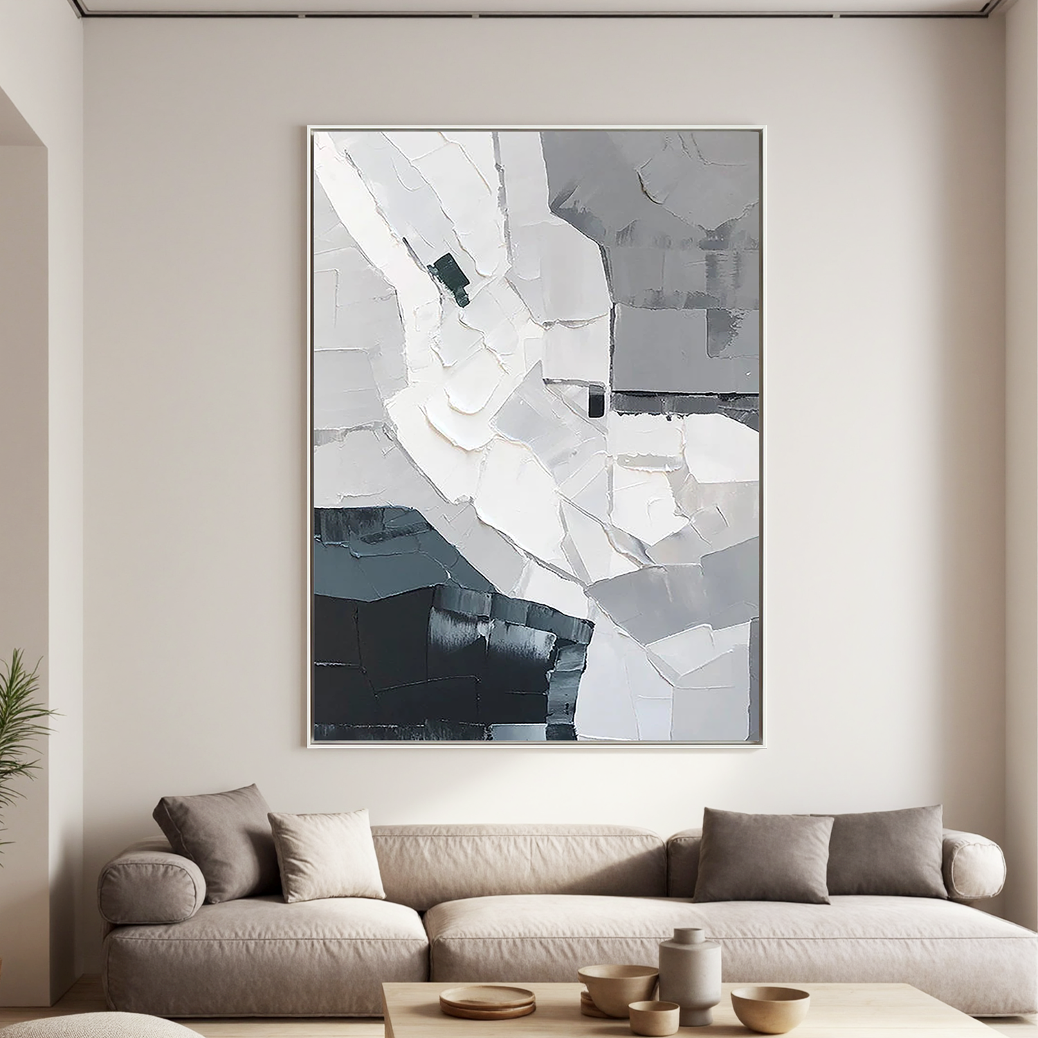 MONO STRATA: Minimalist Wall Art, Hand-Painted Modern Abstract Black White Grey Block Textured Gallery Art