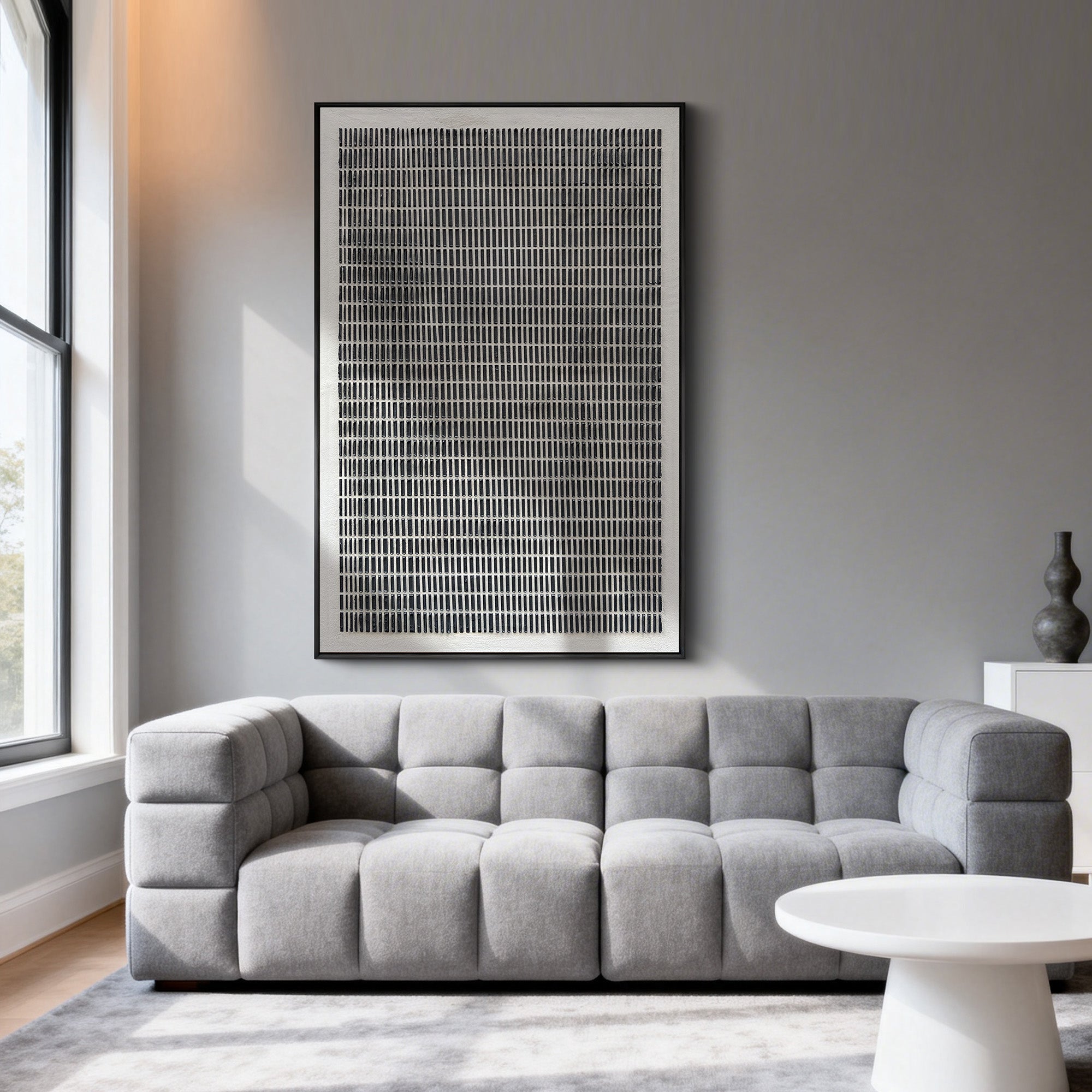 Silent Matrix – Minimalist Vertical Linear Minimalist Painting | Modern Minimalist Bedroom & Home Office Art