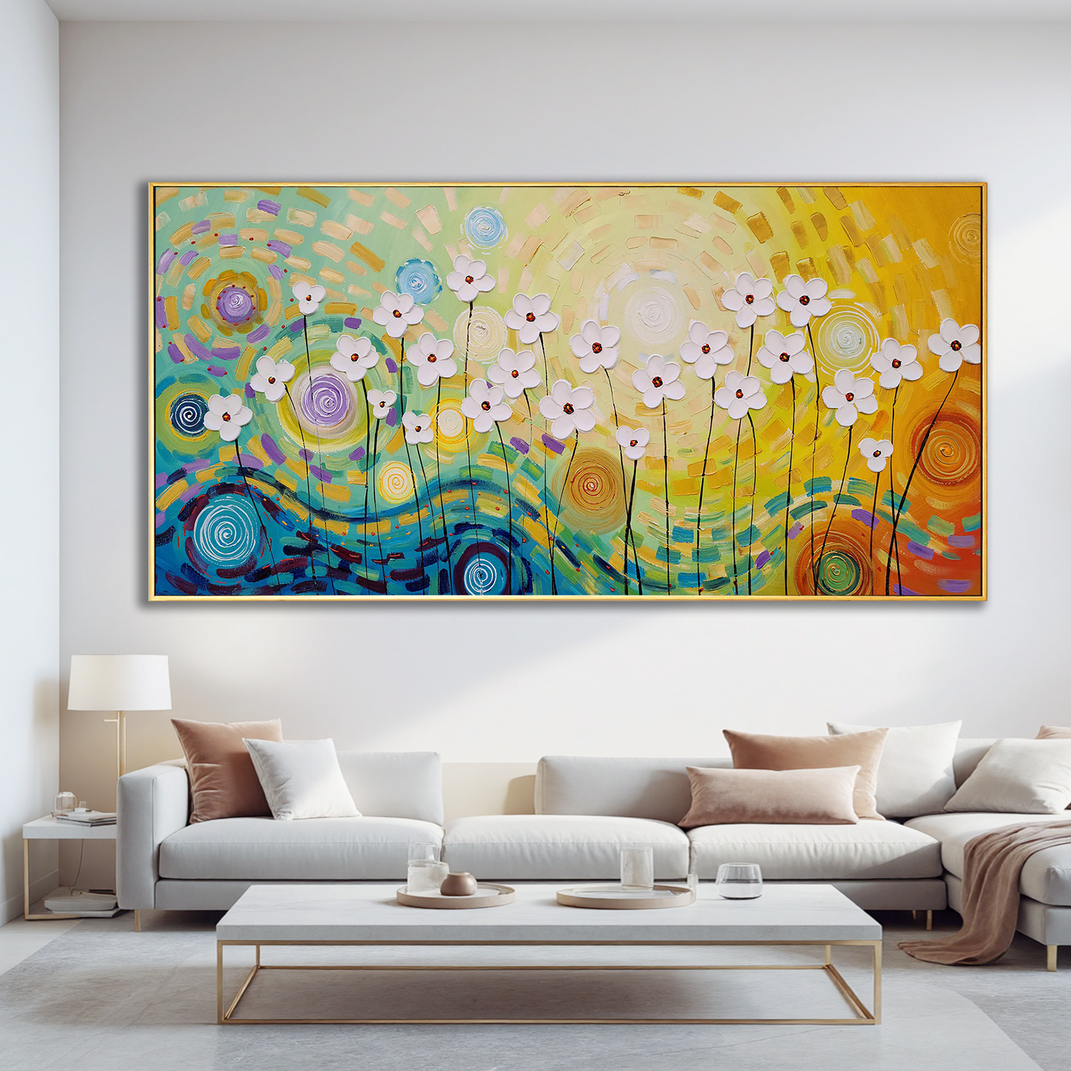 Sunlight Vortex – Vibrant Van Gogh Style Flower Relief Floral Painting | Vibrant Botanical Living Room & Dining Room Art