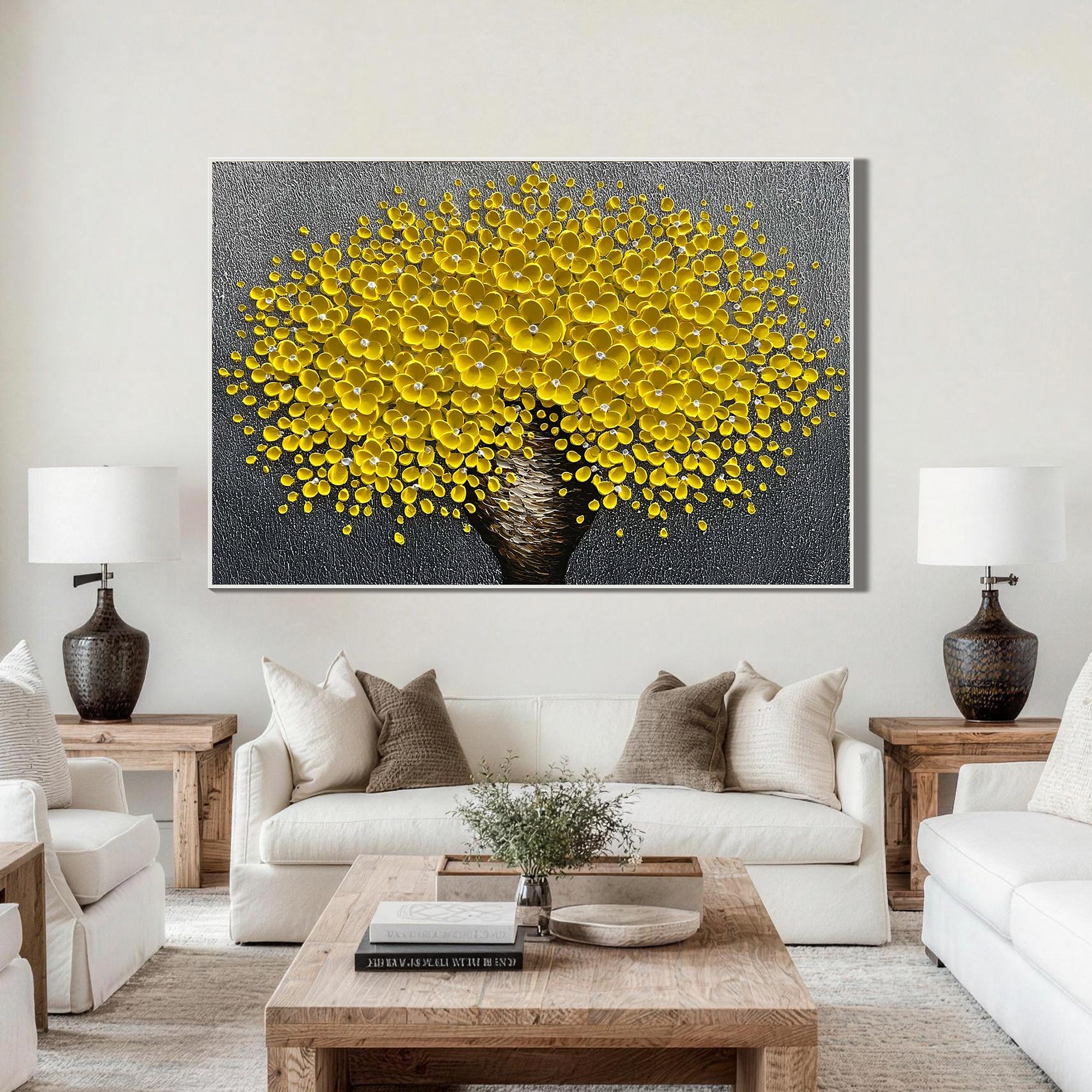 Amber Radiance – Luxury Floral Relief Canvas Floral Painting | Contemporary Botanical Bedroom & Living Room Art