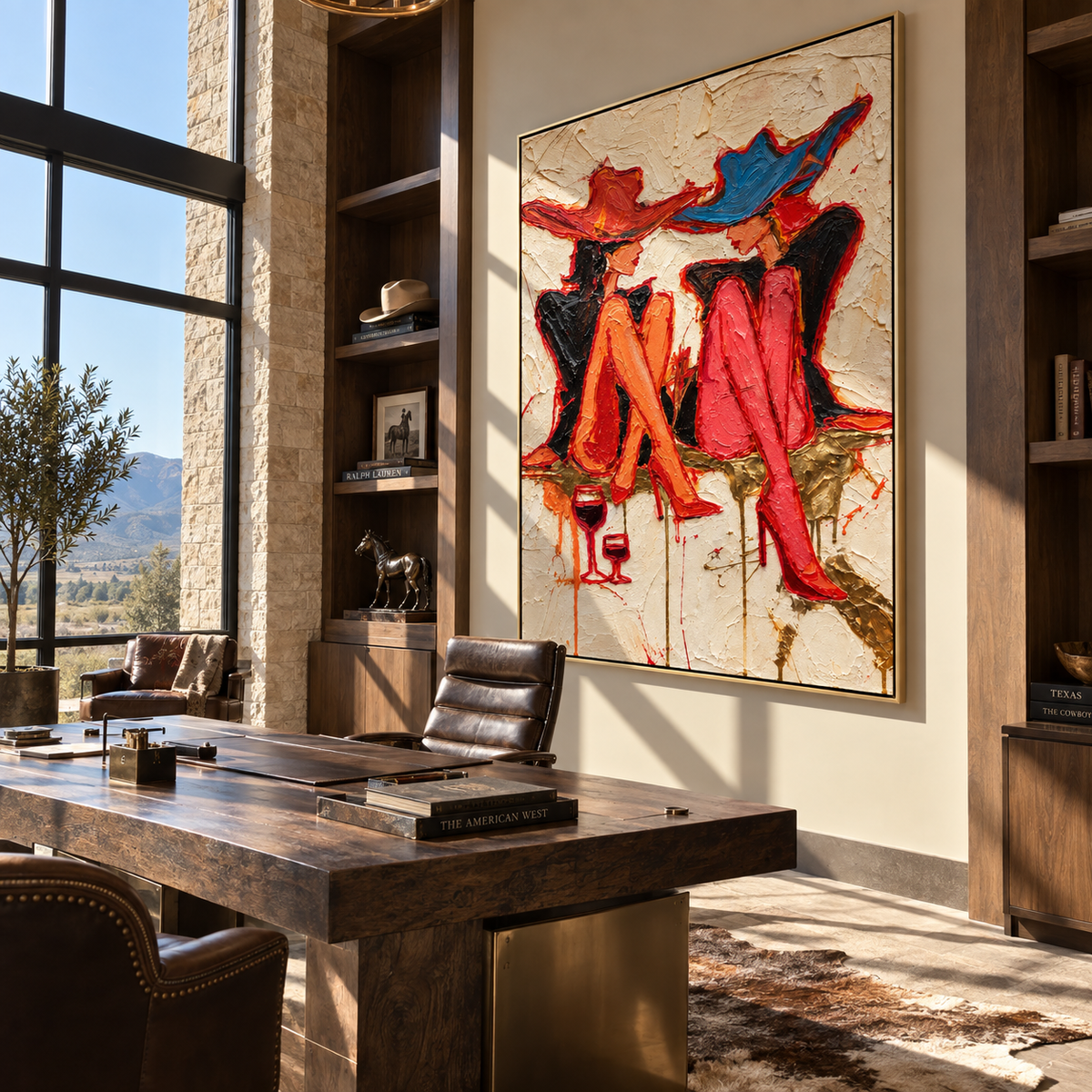 Wine & Heels – Vintage Americana Expressive Women Painting | Bold Modern Living Room Art