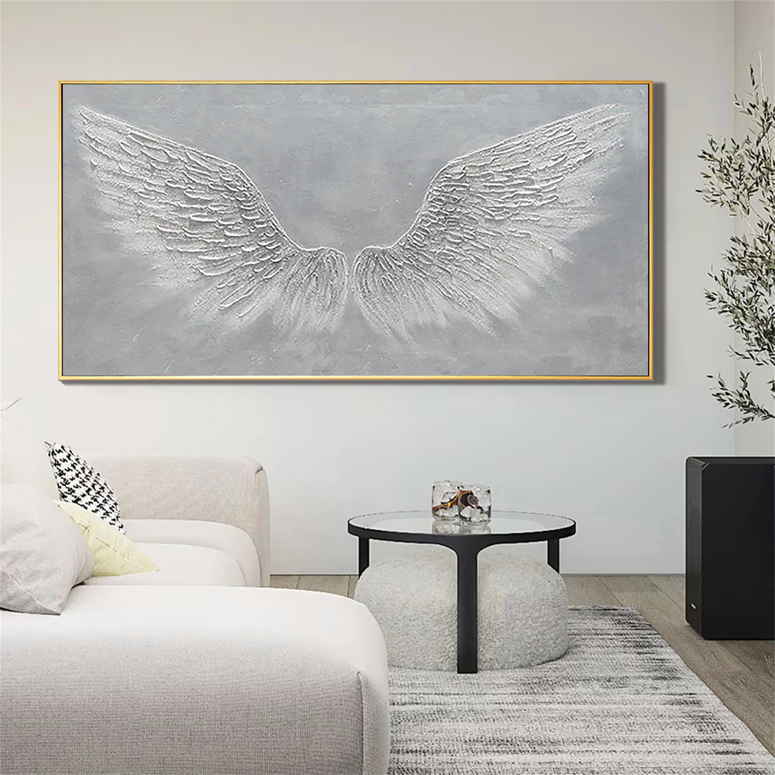 Angelic Reach – Silver-Grey Plaster Relief Texture Painting | Contemporary Plaster Texture Living Room & Office Art