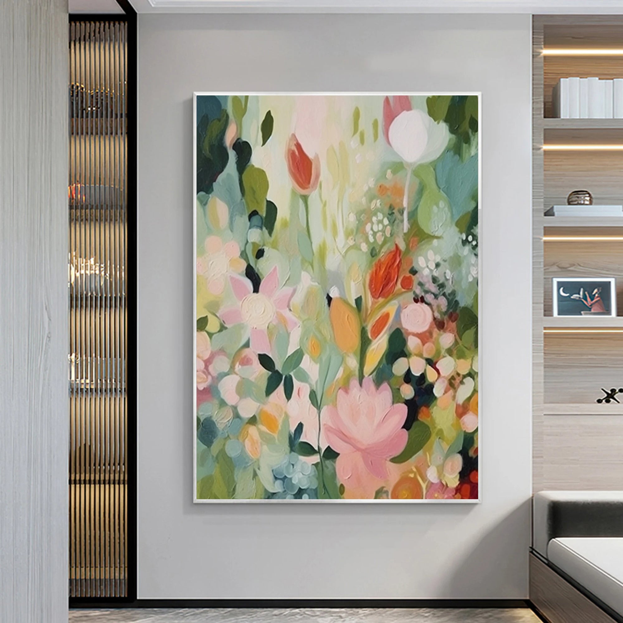 PASTEL GARDEN: Floral Wall Art, Hand-Painted Modern Abstract Wildflower Field Thick Textured Gallery Art