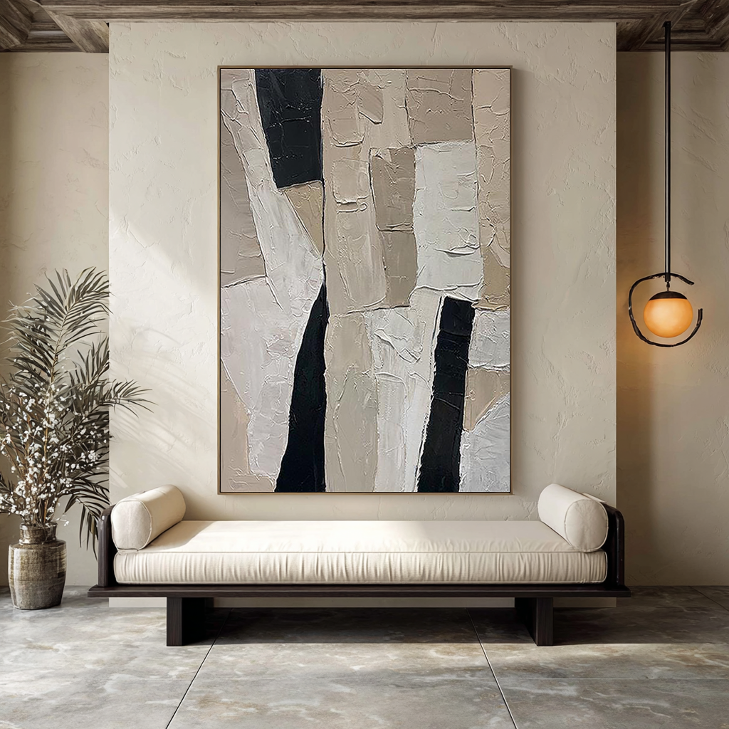SANDSTONE TRACE: Wabi-Sabi Wall Art, Hand-Painted Distressed Grey and Beige Palette Knife 3D Heavy Texture Studio Art