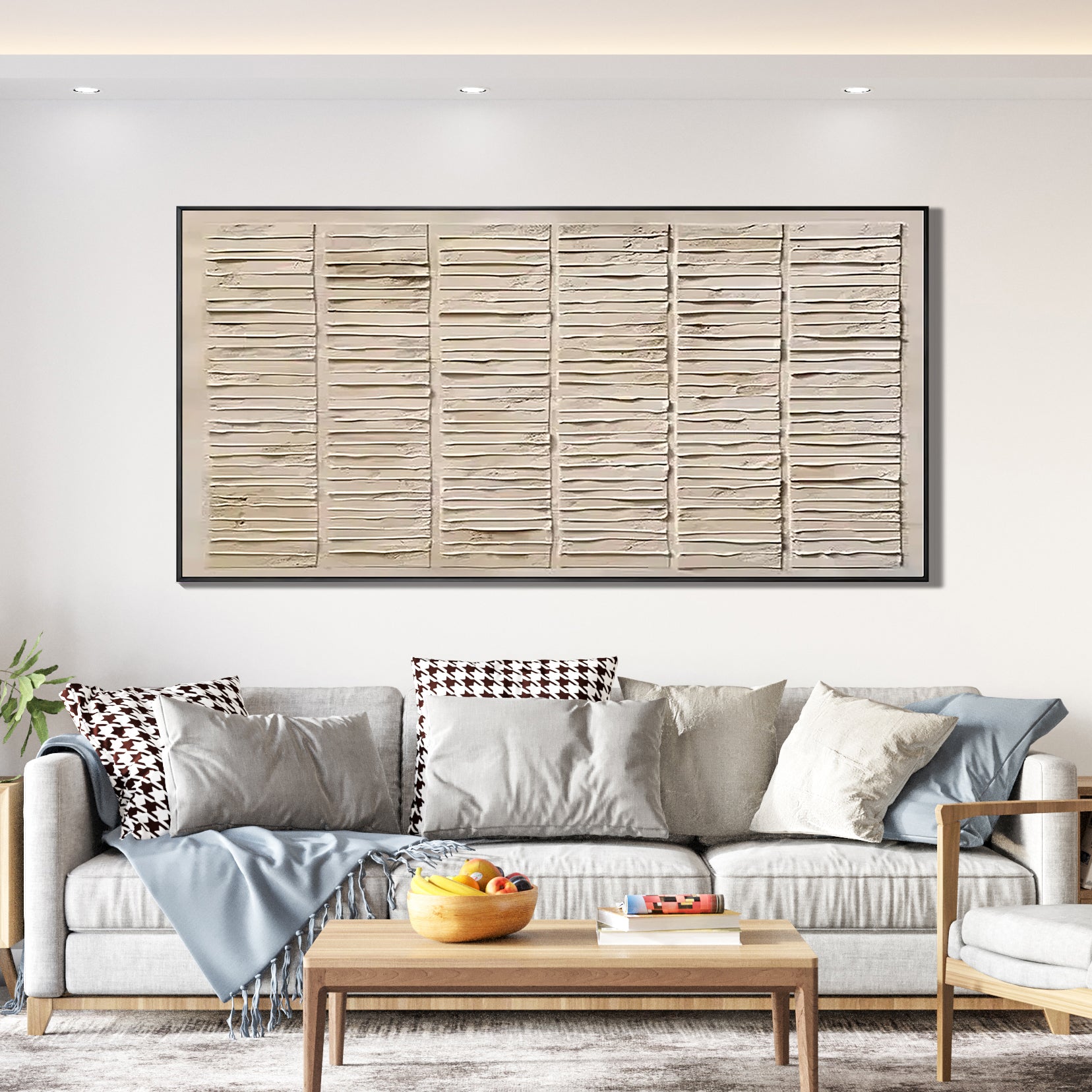 アート・デザイン・音楽 Styles of Living by Isa Vercelloni Rhythmic Lines – Modern Neutral Plaster Relief Linear Wabi-Sabi Painti