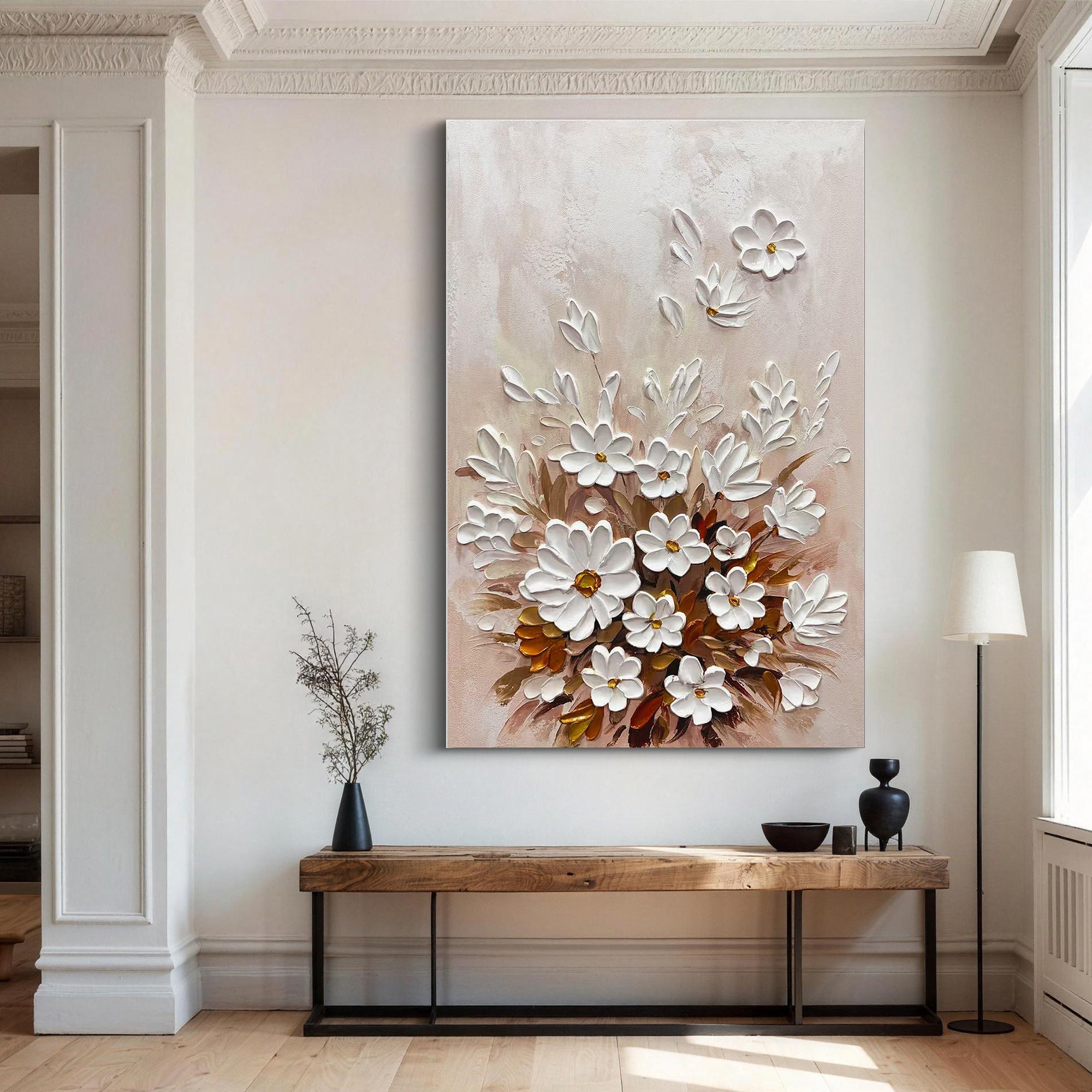 Blush Petals – Pink Pastel Relief Floral Painting | Contemporary Botanical Bedroom & Living Room Art