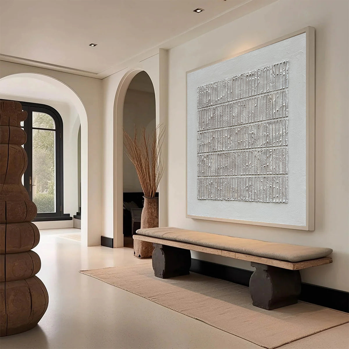 Chalk Silence – Minimalist Monochromatic Ribbed Art | Luxury Modern Wabi-Sabi Home Office Art