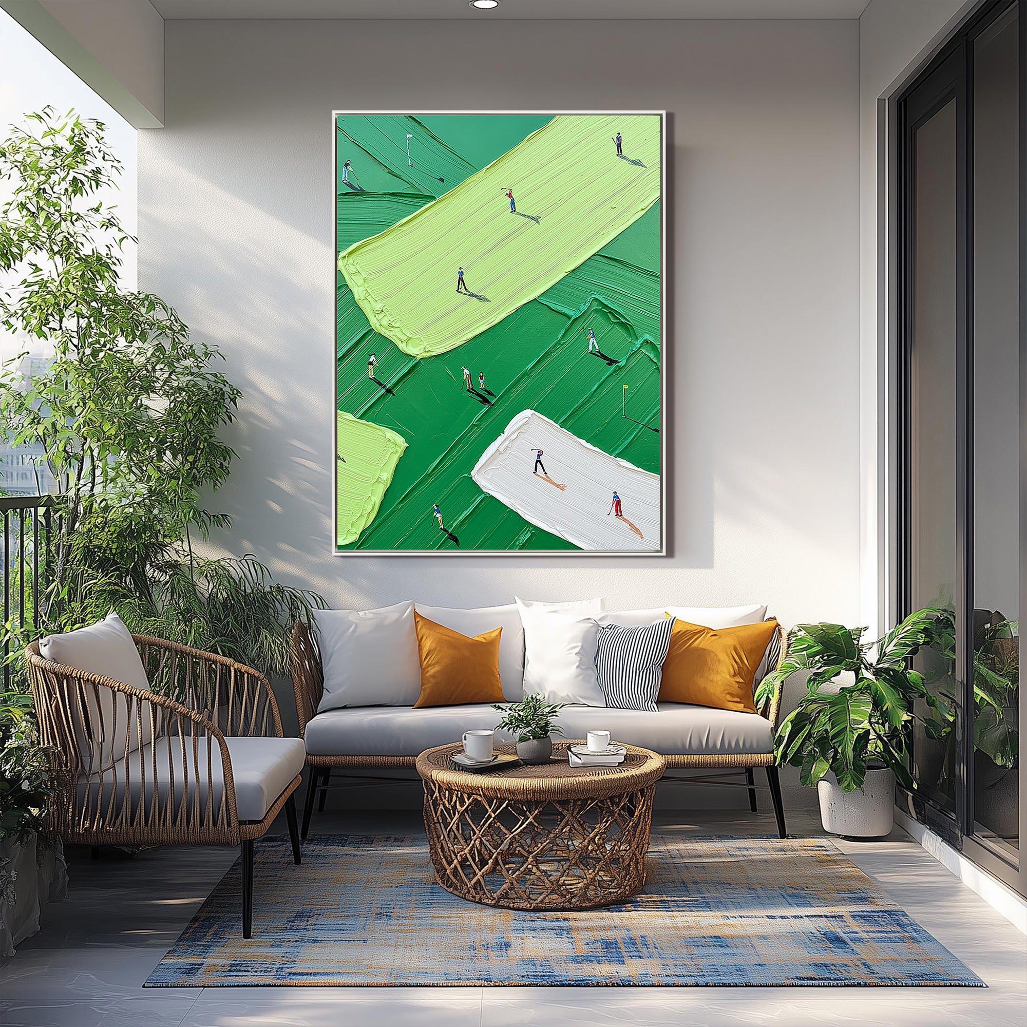Green Fairway – Hand-Painted Minimalist Golf Course Athletes Sport Painting | Contemporary Sport Home Office & Living Room Art
